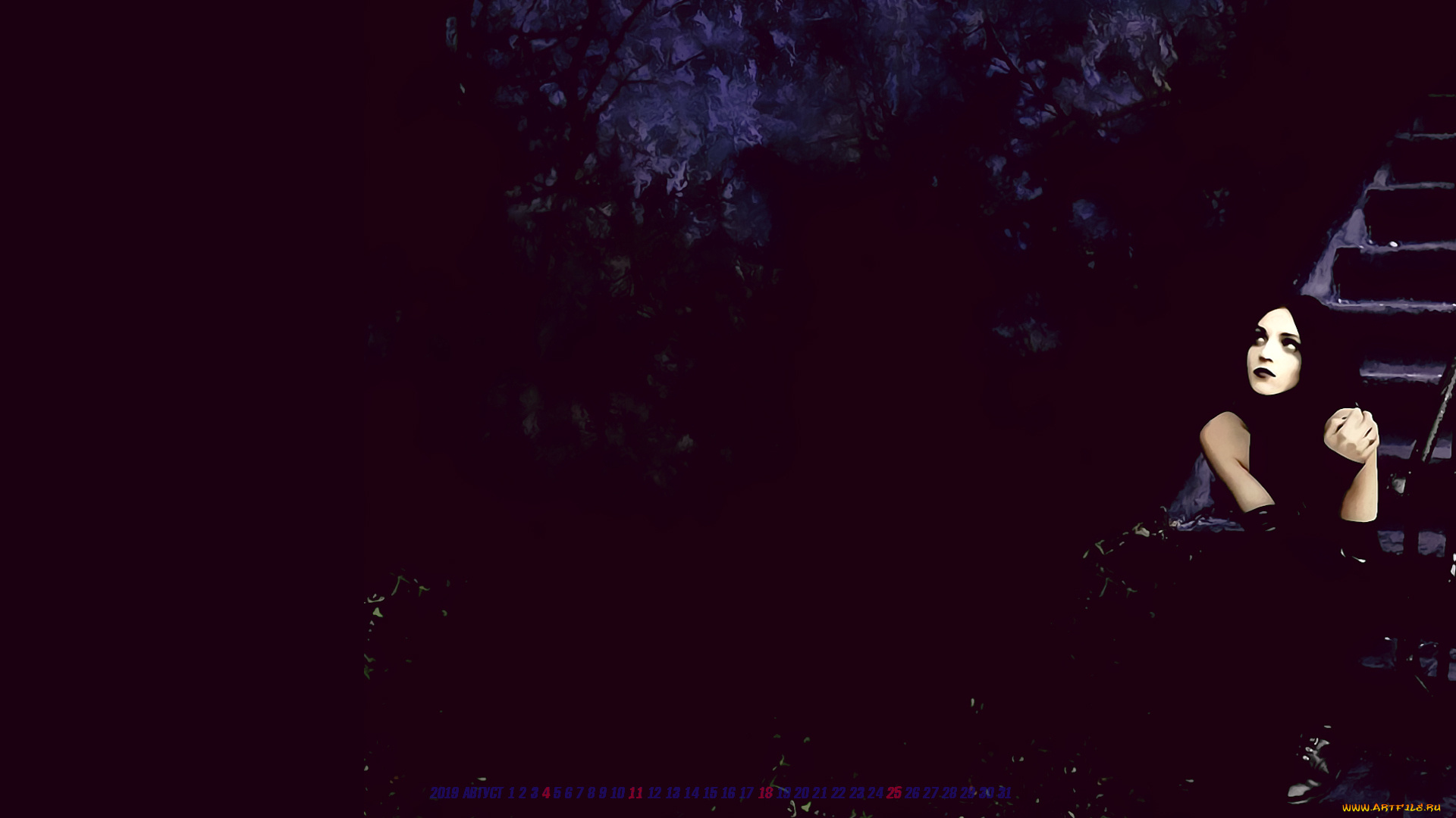 календари, фэнтези, 2019, сидит, девушка, ступени, calendar