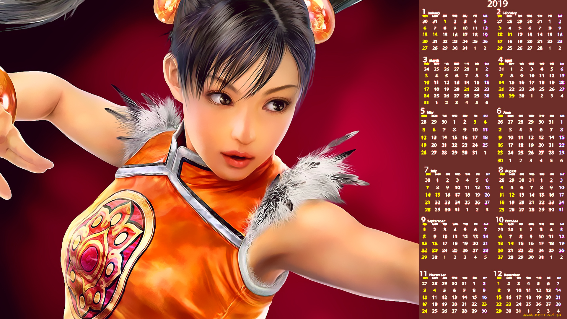 календари, видеоигры, девушка, женщина, движение, calendar, 2019