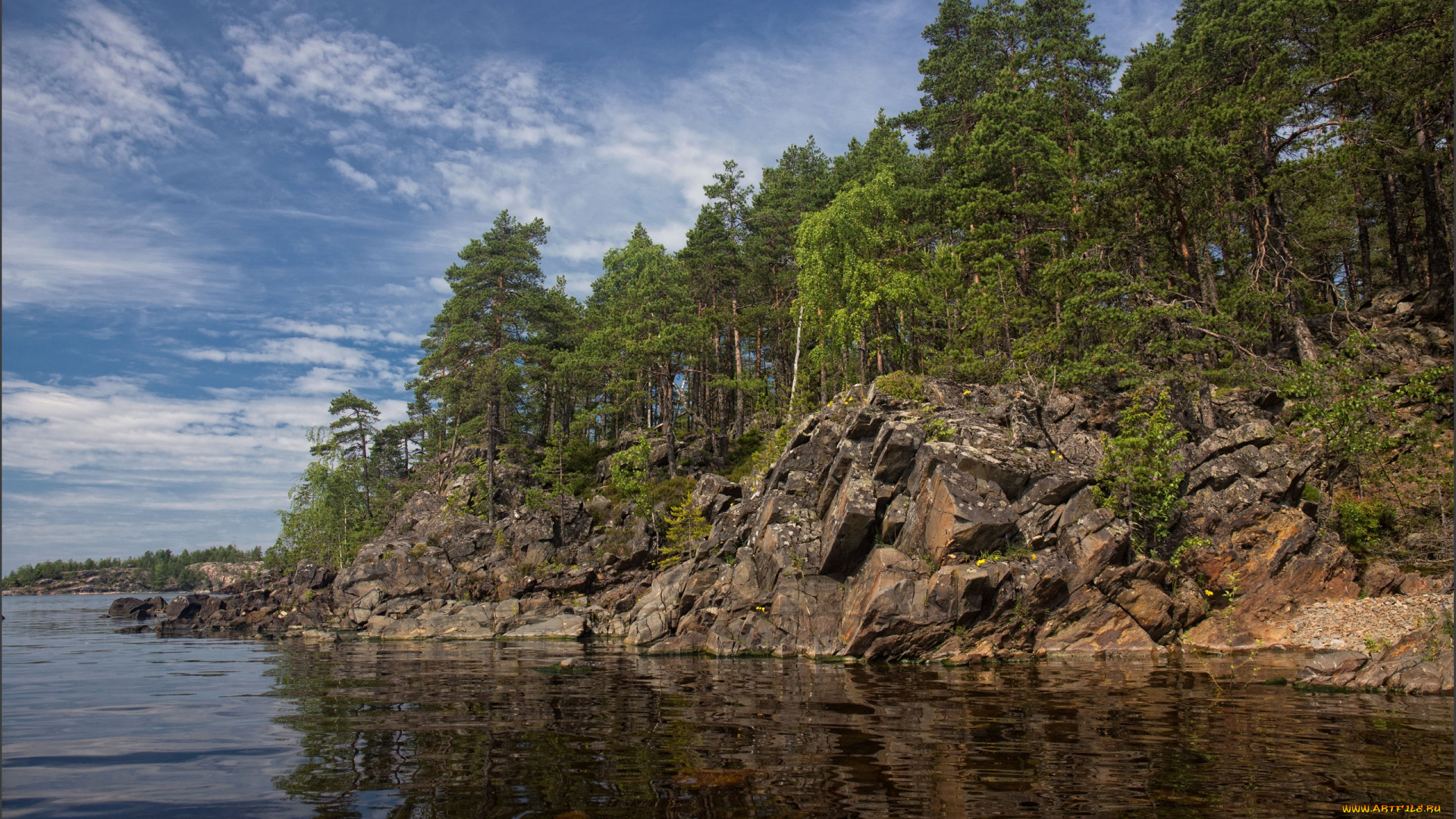 ладога, природа, побережье, скалы, деревья, берег, озеро, россия, карелия