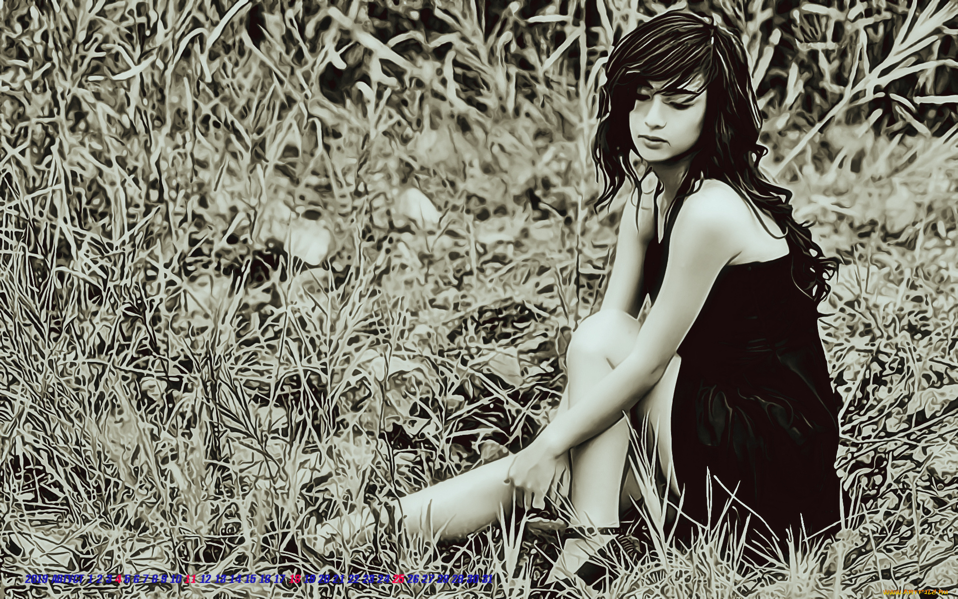 календари, компьютерный, дизайн, природа, сидит, девушка, растение, женщина, calendar, 2019