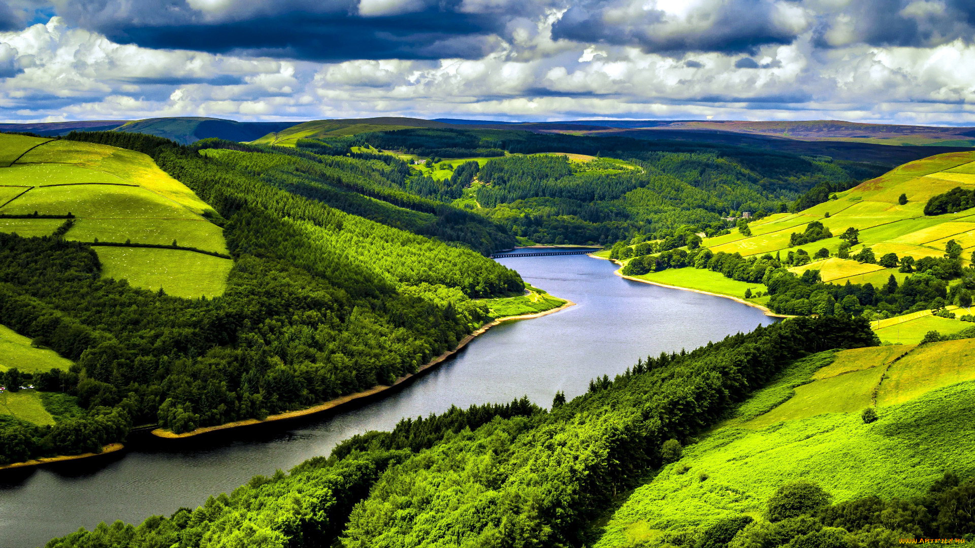 природа, реки, озера, панорама, река, поля