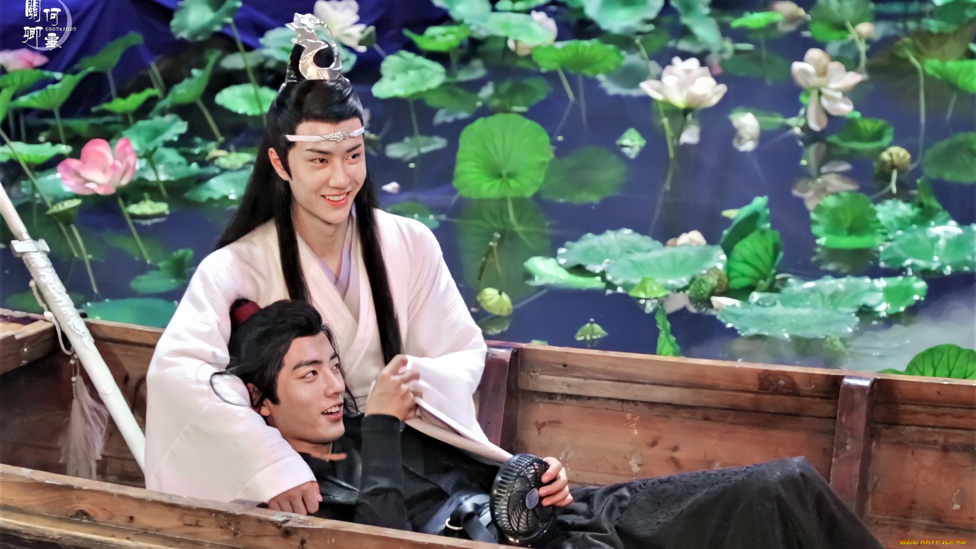 разное, знаменитости, ван, ибо, сяо, чжань, съемки, костюмы, лодка, лотосы