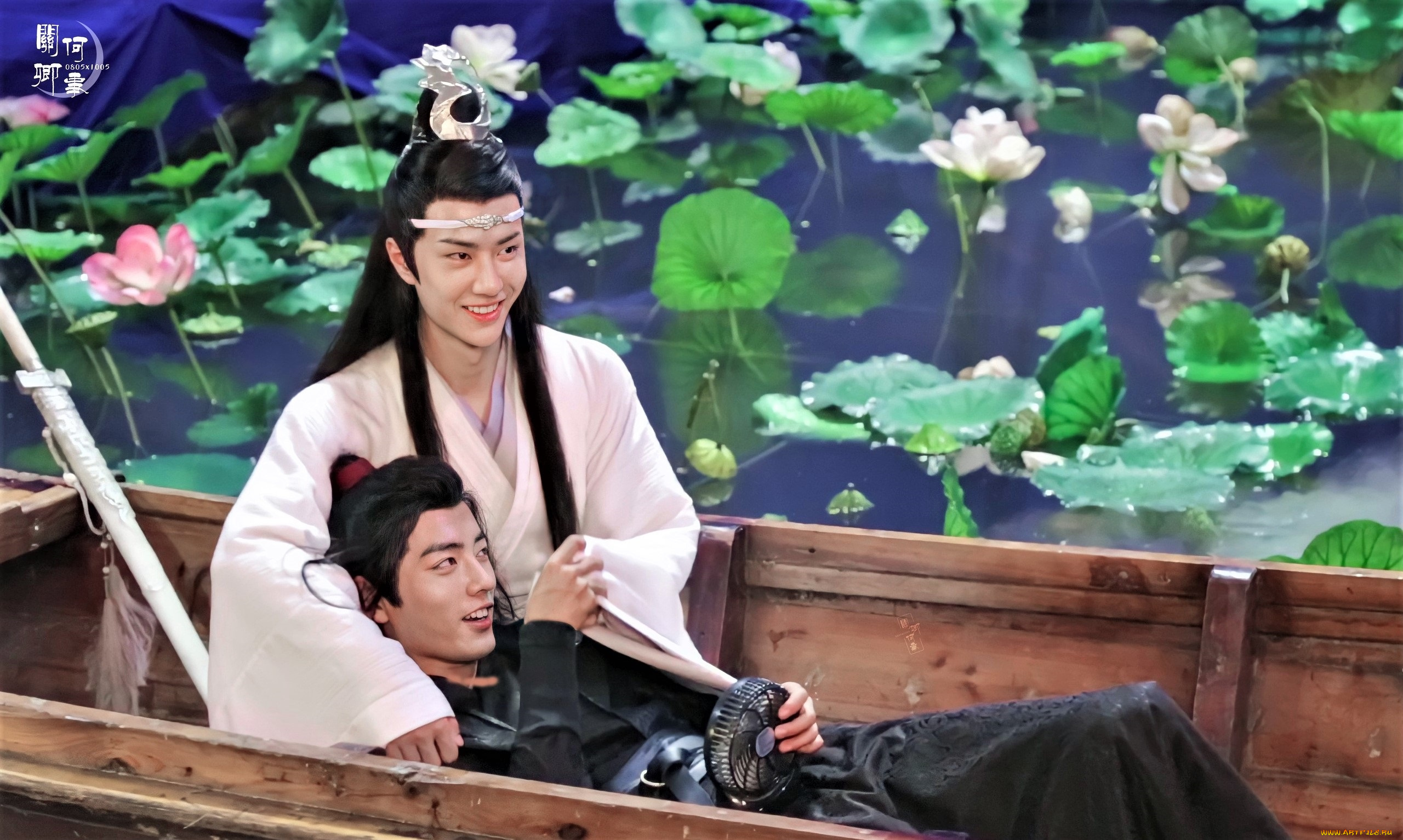 разное, знаменитости, ван, ибо, сяо, чжань, съемки, костюмы, лодка, лотосы