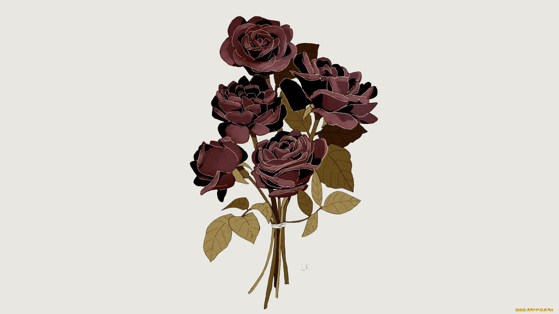 рисованное, цветы, розы, букет