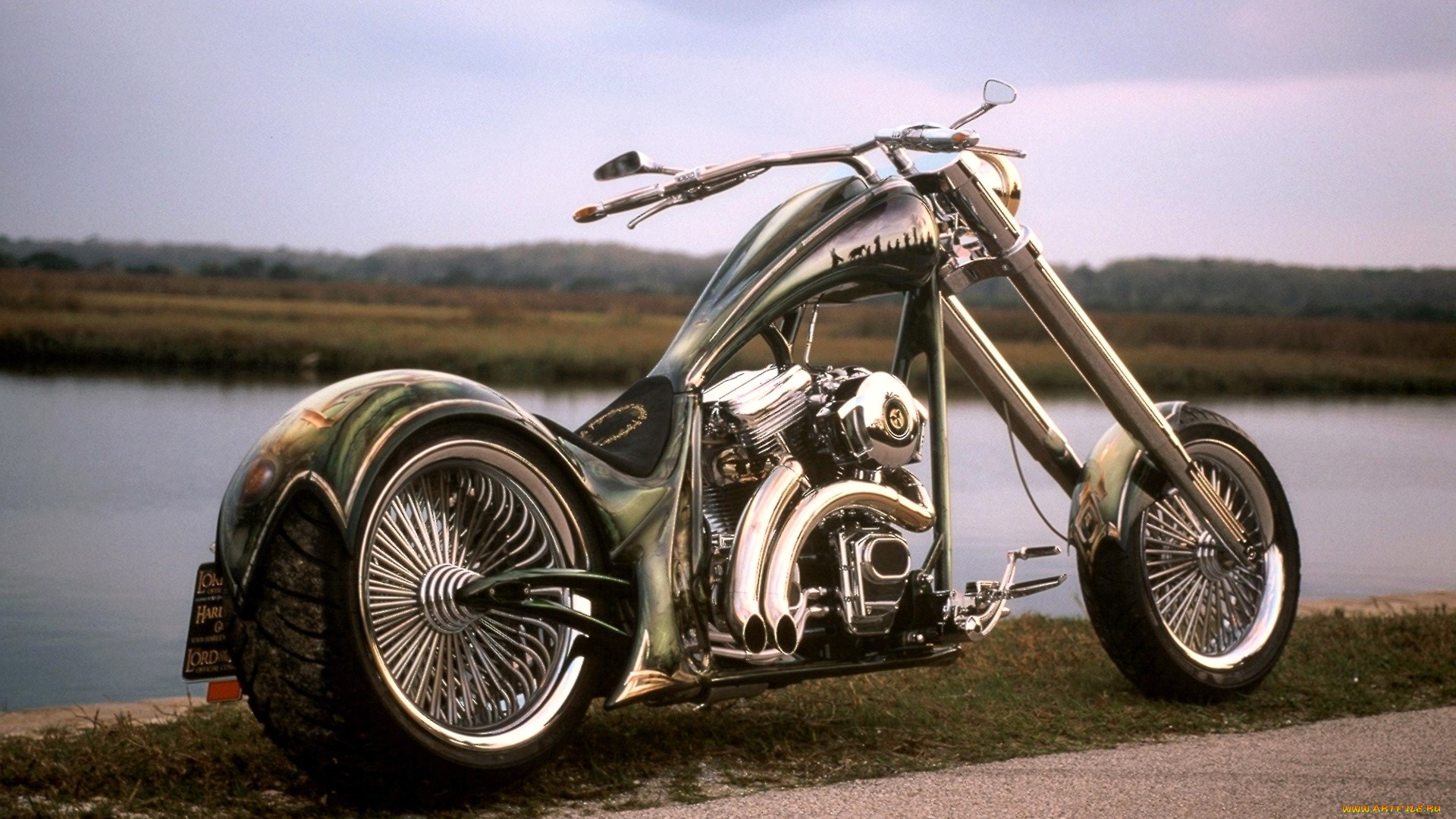 мотоциклы, harley-davidson, чоппер, озеро