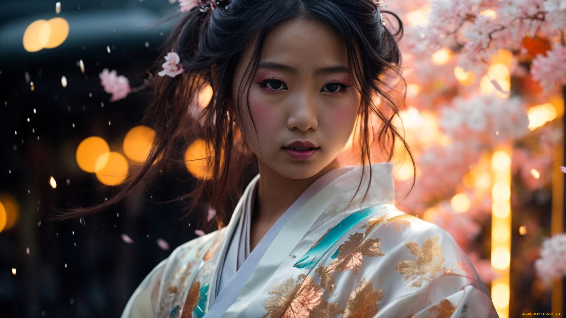 3д, графика, люди, , people, девушка, азиатка, кимоно, весна, цветение