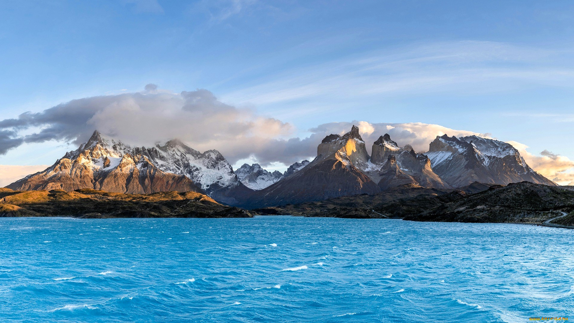 природа, побережье, горы, море, тучи