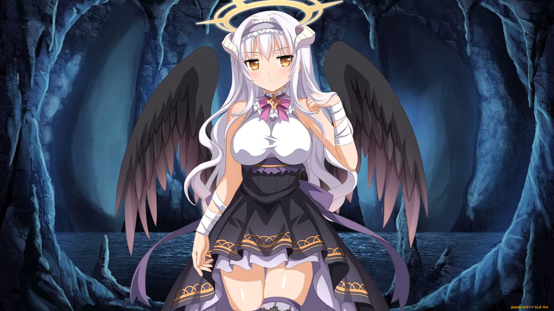 sakura, angels, аниме, ангелы, , демоны, девушка, ангел, крылья, пещера