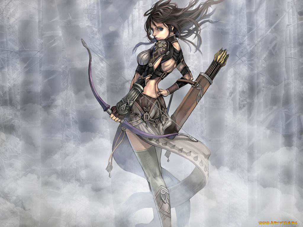 аниме, *unknown, другое, девушка, лучник, лук, стрелы