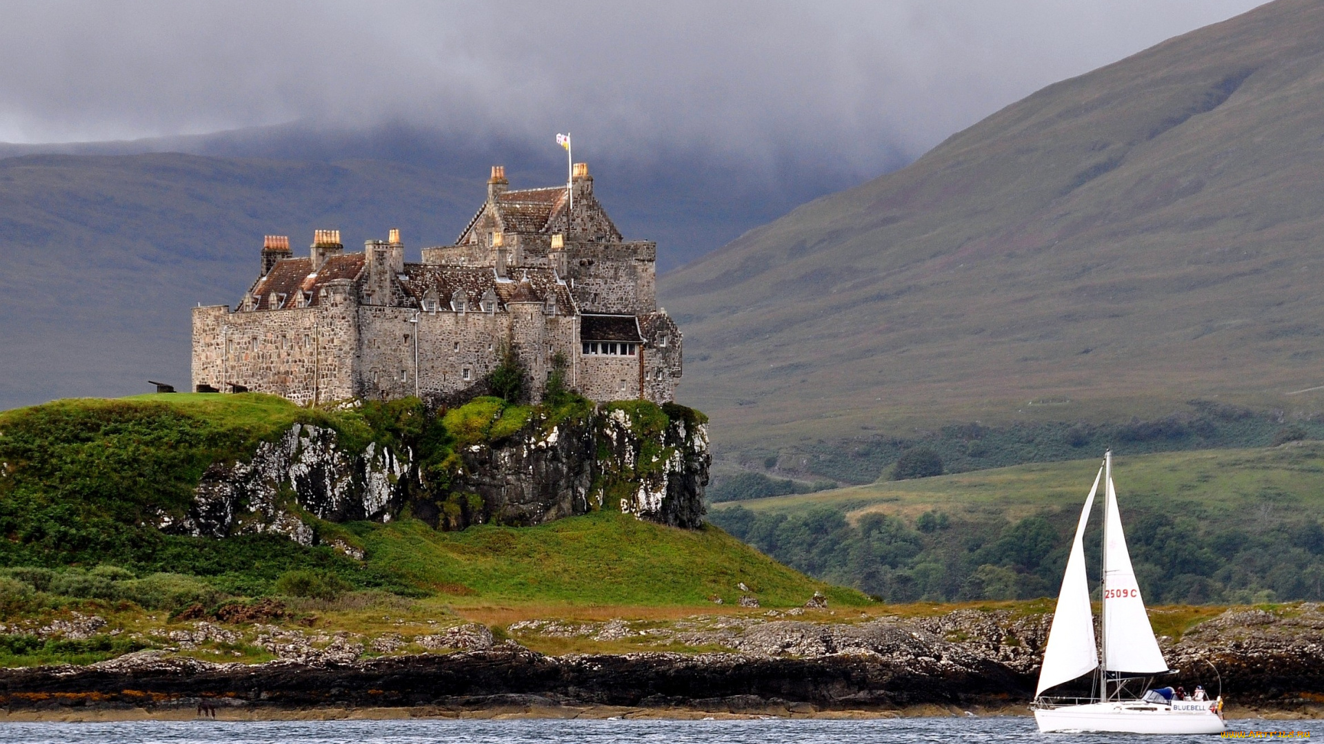 замок, дуарт, шотландия, города, дворцы, замки, крепости, каменный, парус, вода