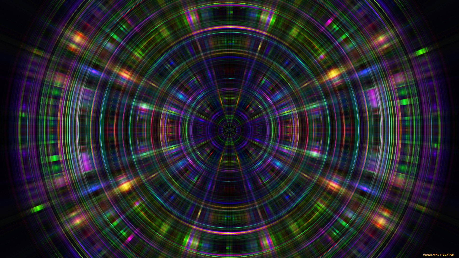 3д, графика, fractal, фракталы, круги, лучи, свечение