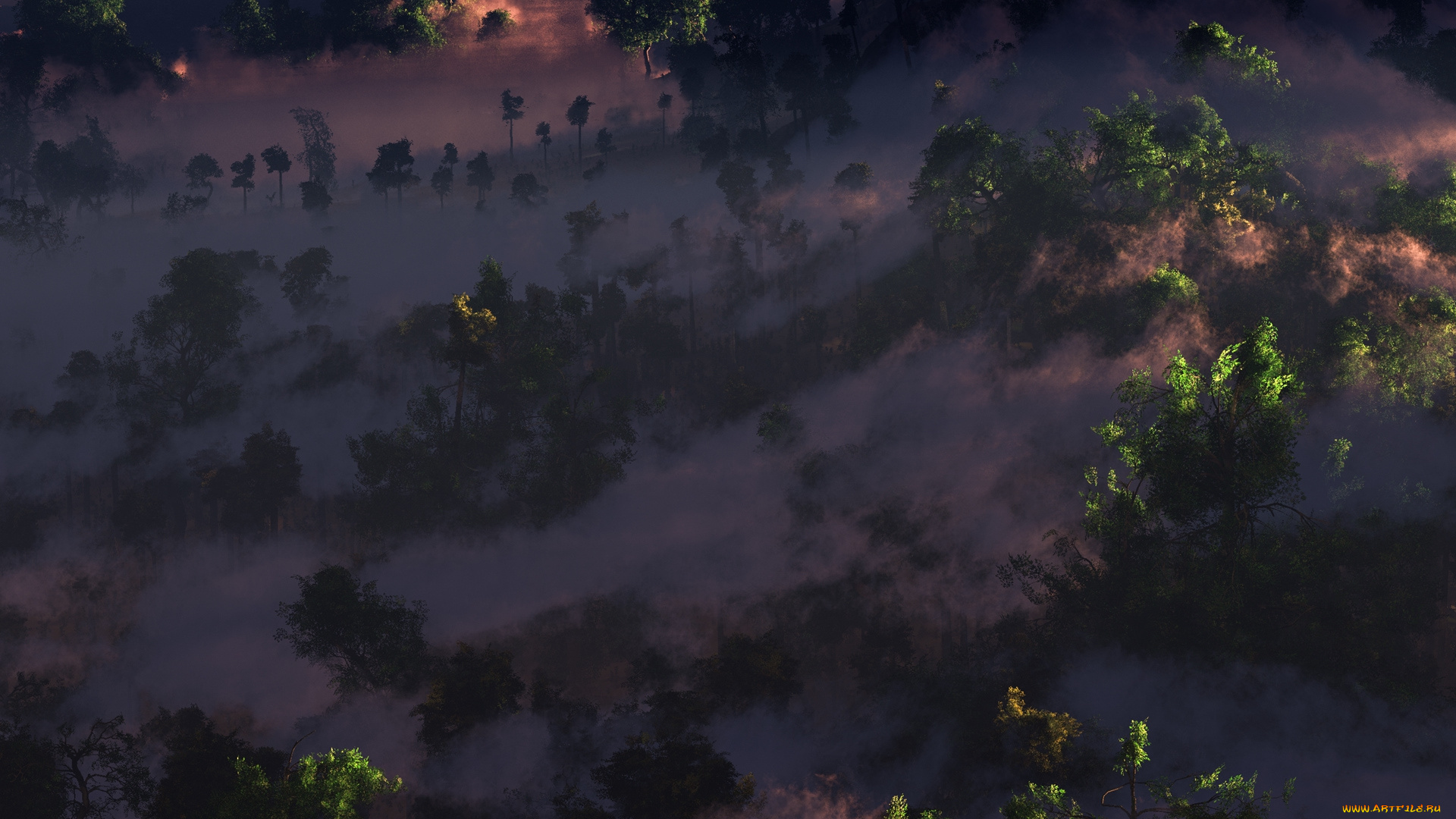 3д, графика, nature, landscape, природа, леса, горы, туман