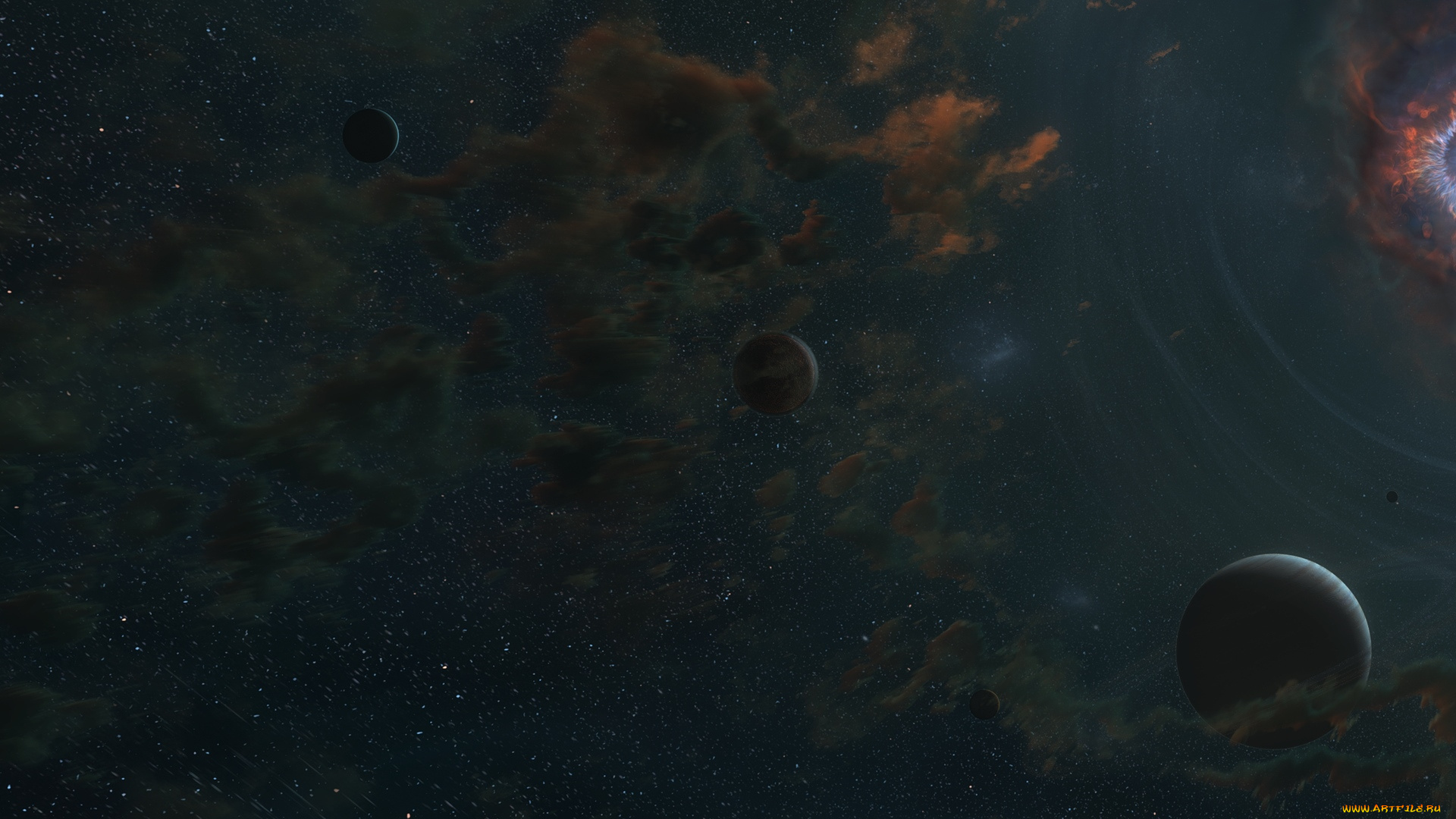 космос, арт, галактики, звезды, вселенная, планеты