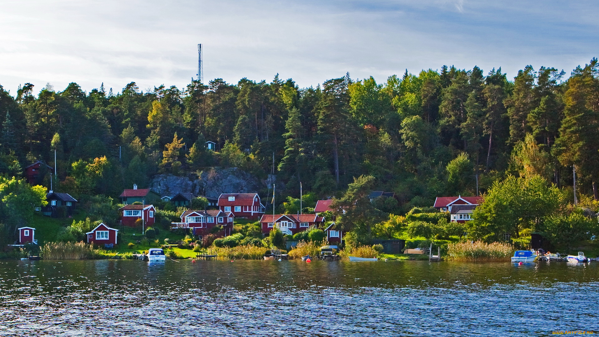 швеция, города, пейзажи, дома, река