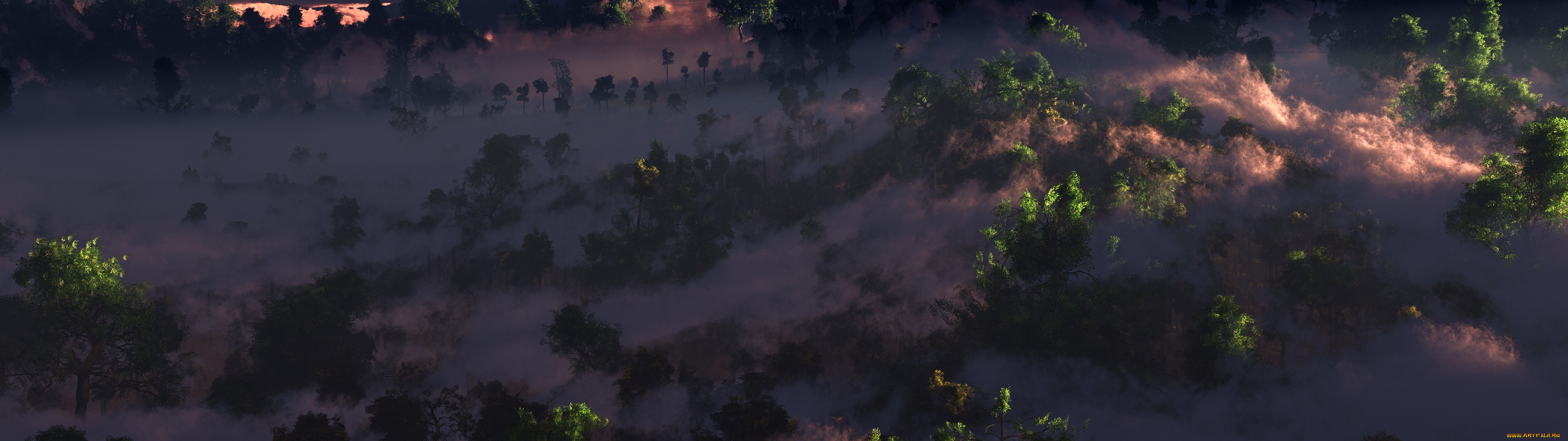 3д, графика, nature, landscape, природа, леса, горы, туман