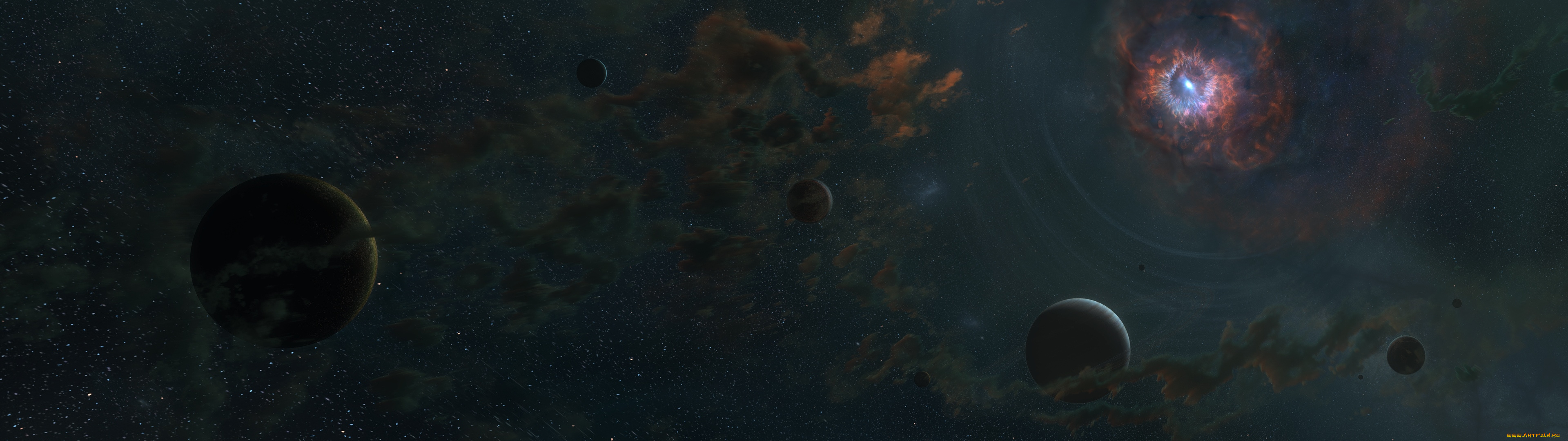космос, арт, галактики, звезды, вселенная, планеты