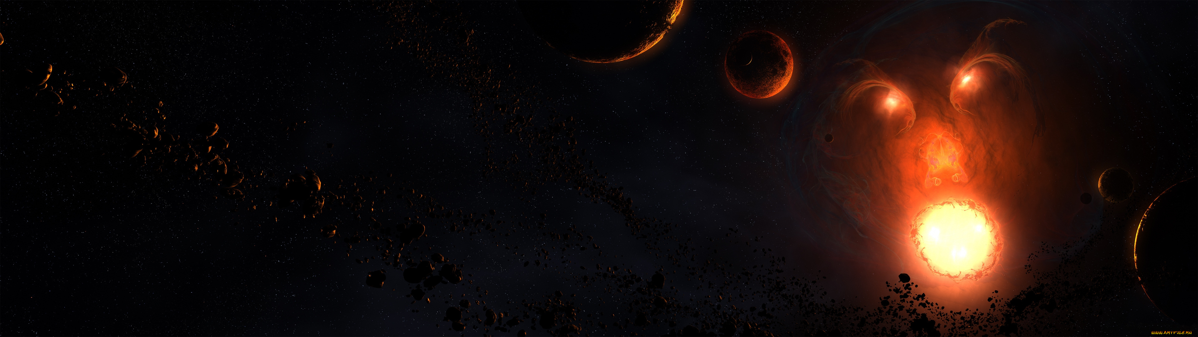 космос, арт, звезды, астероиды, вселенная