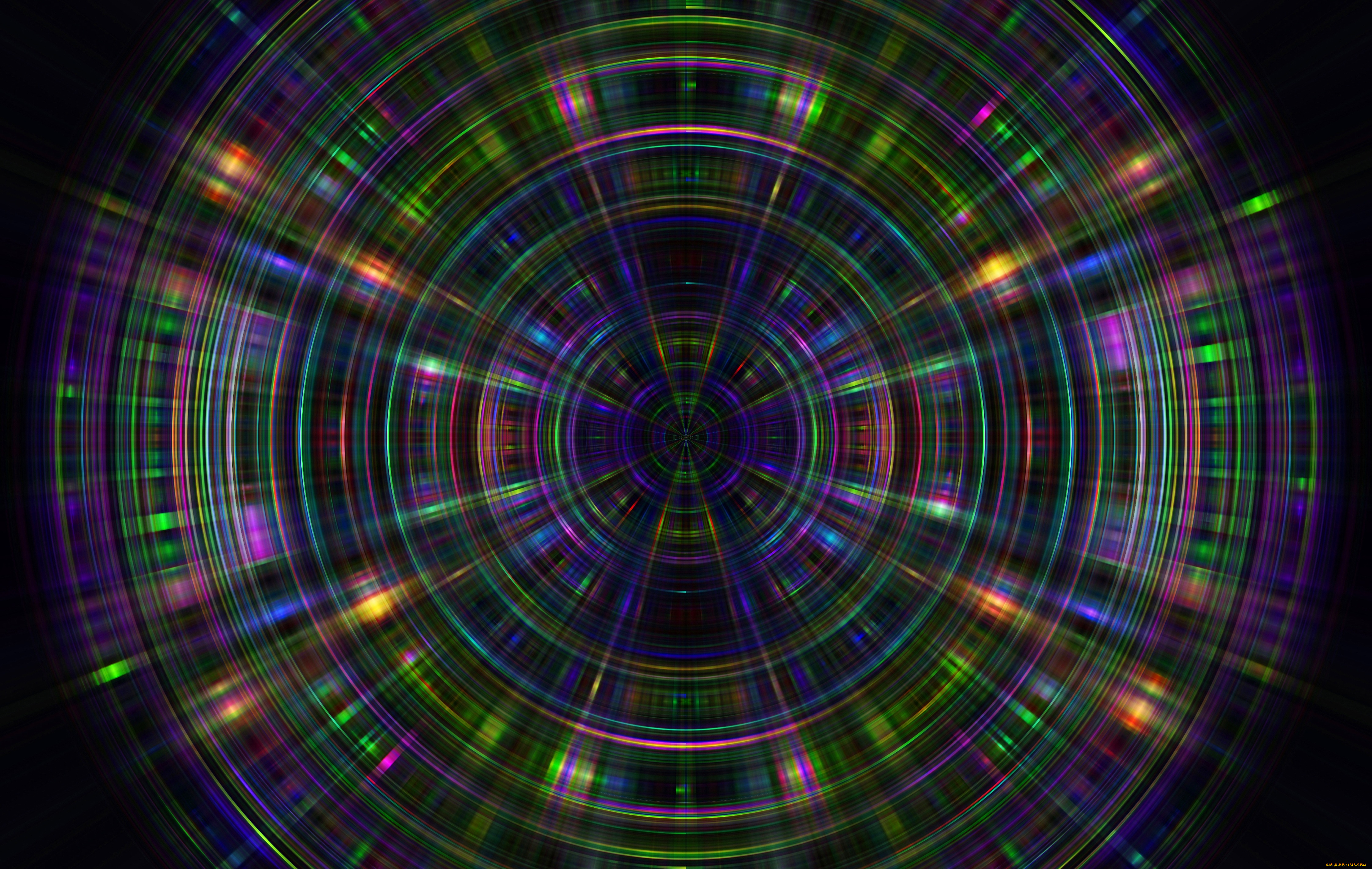 3д, графика, fractal, фракталы, круги, лучи, свечение