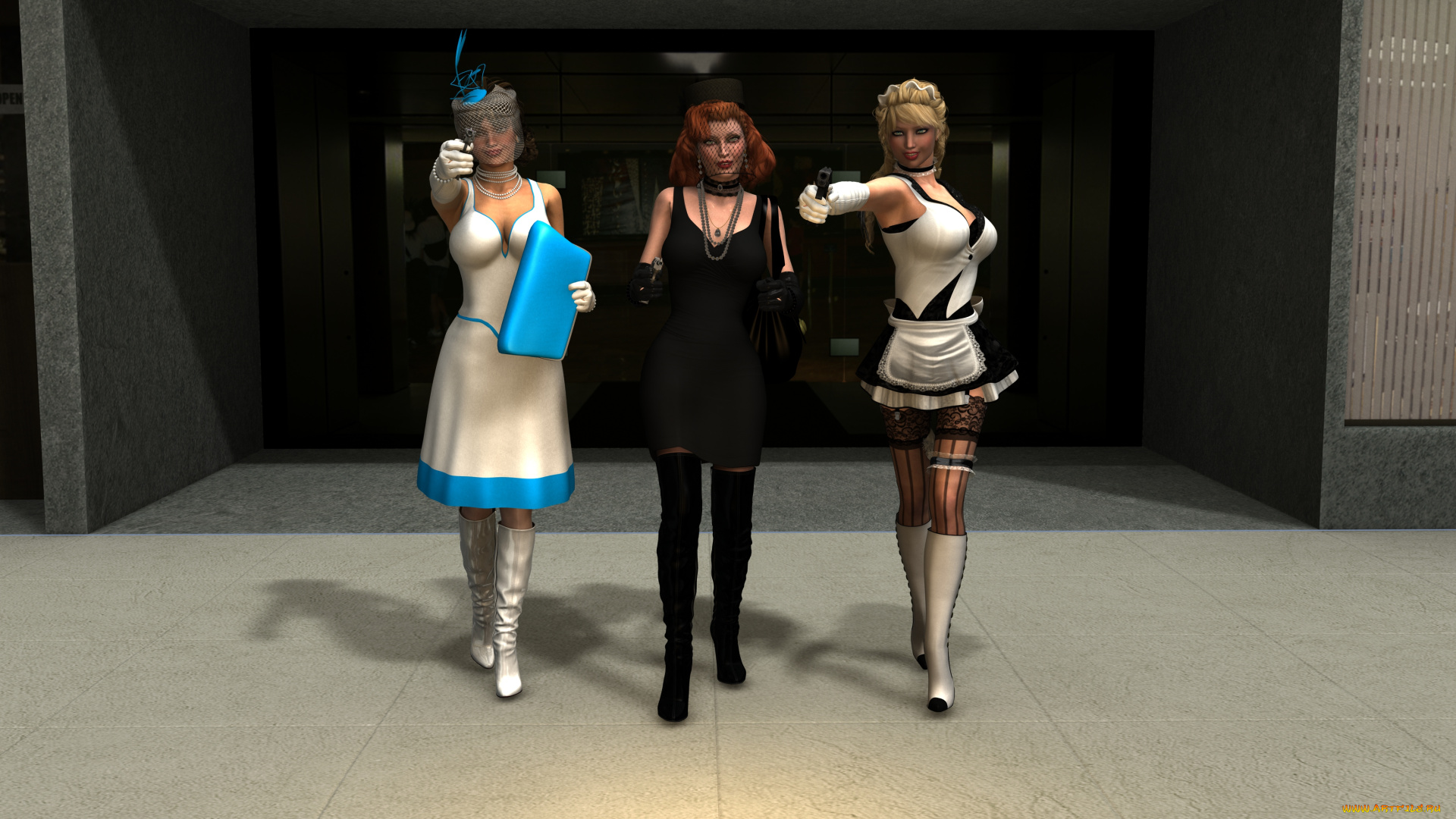 3д, графика, people, люди, пистолеты, девушки