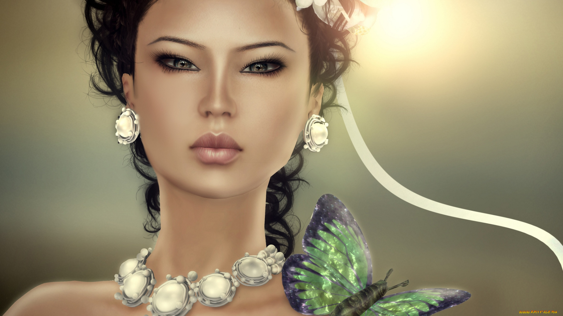 3д, графика, portraits, портрет, бобочка, колье