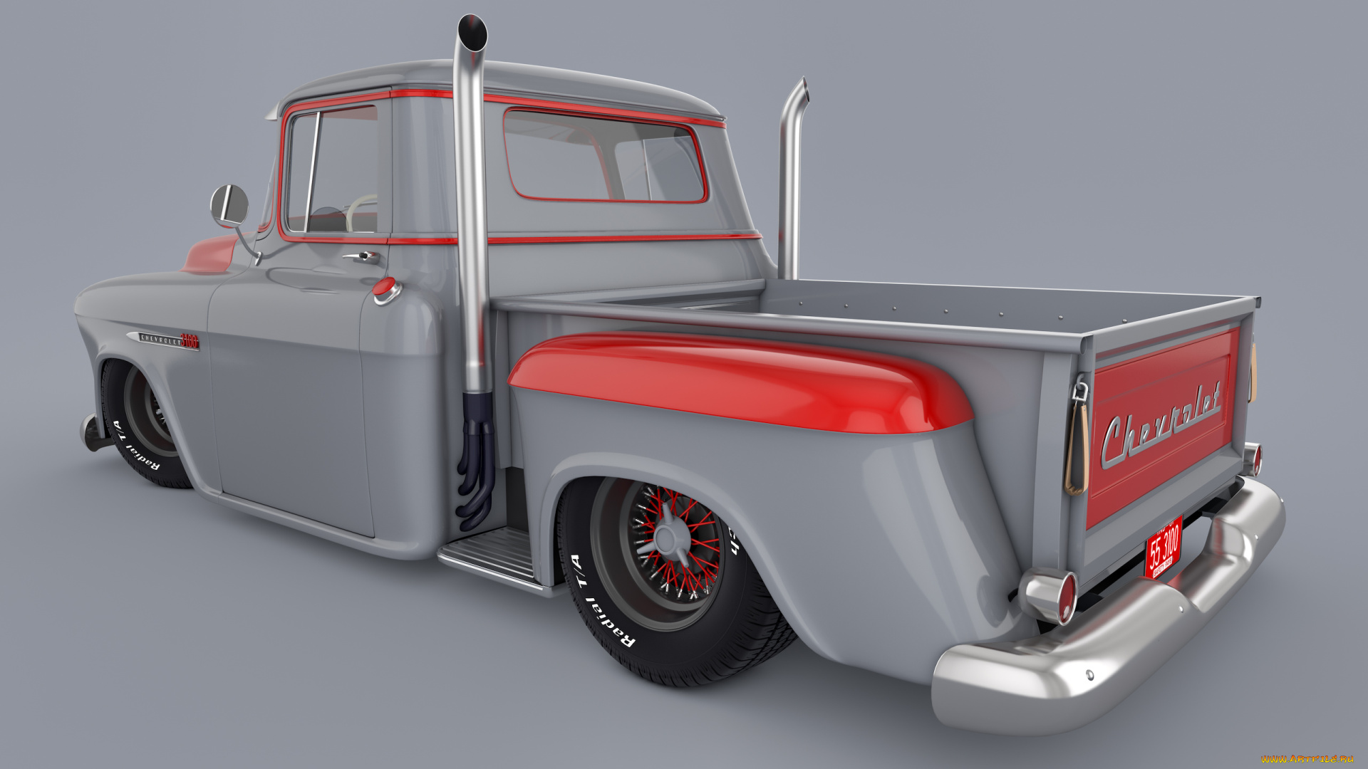 автомобили, 3д, chevrolet, 1955