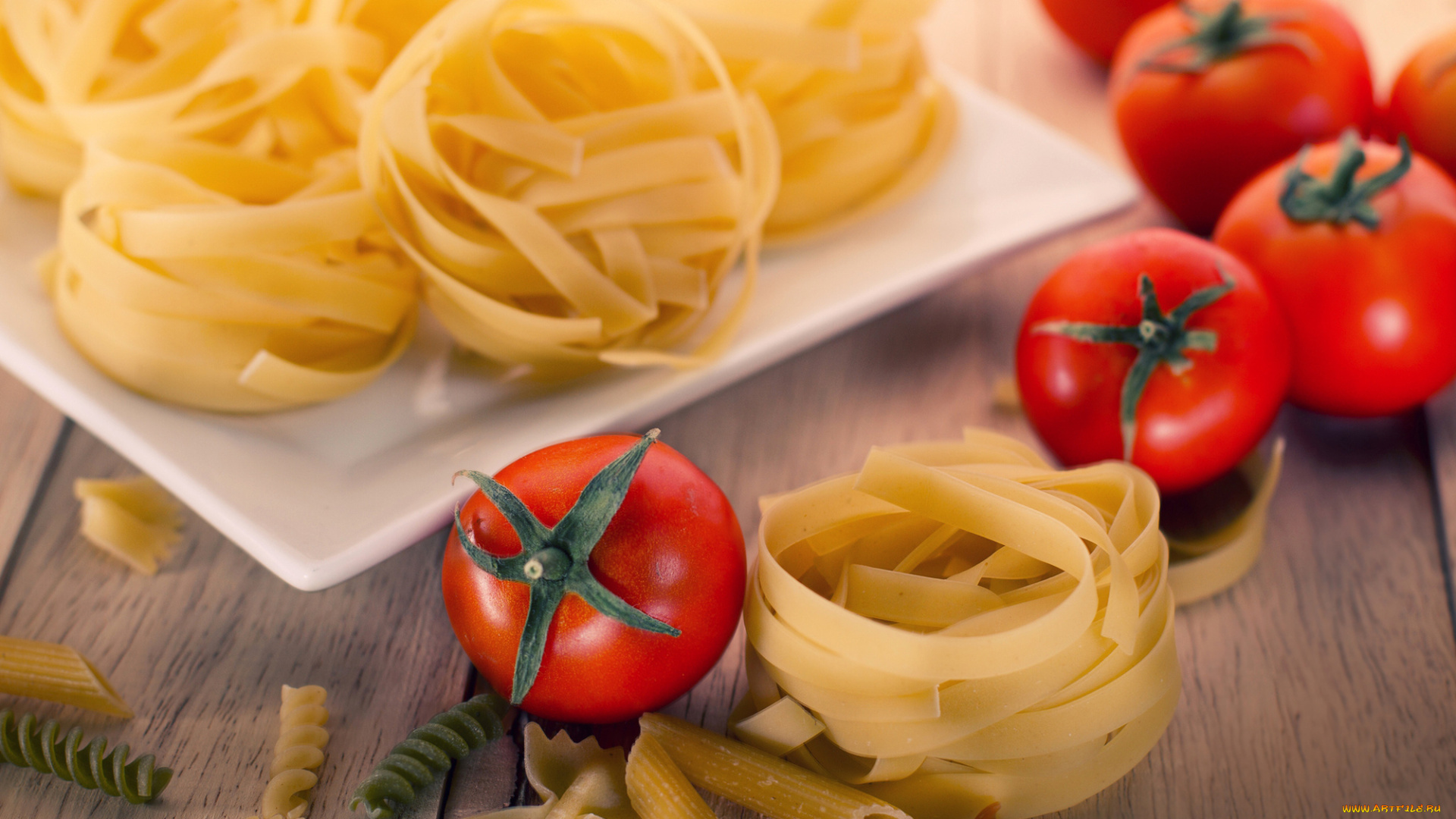 еда, разное, макароны, помидоры, томаты, тарелка