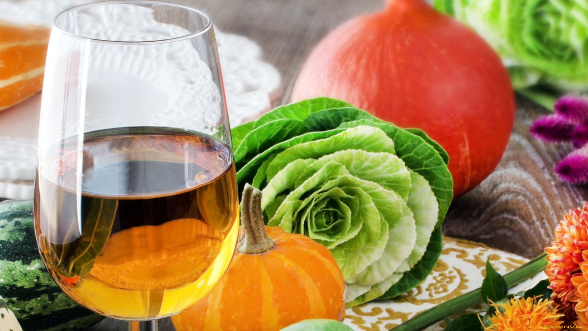 еда, разное, вино, белое, бокал, капуста, тыква, овощи, урожай, осень