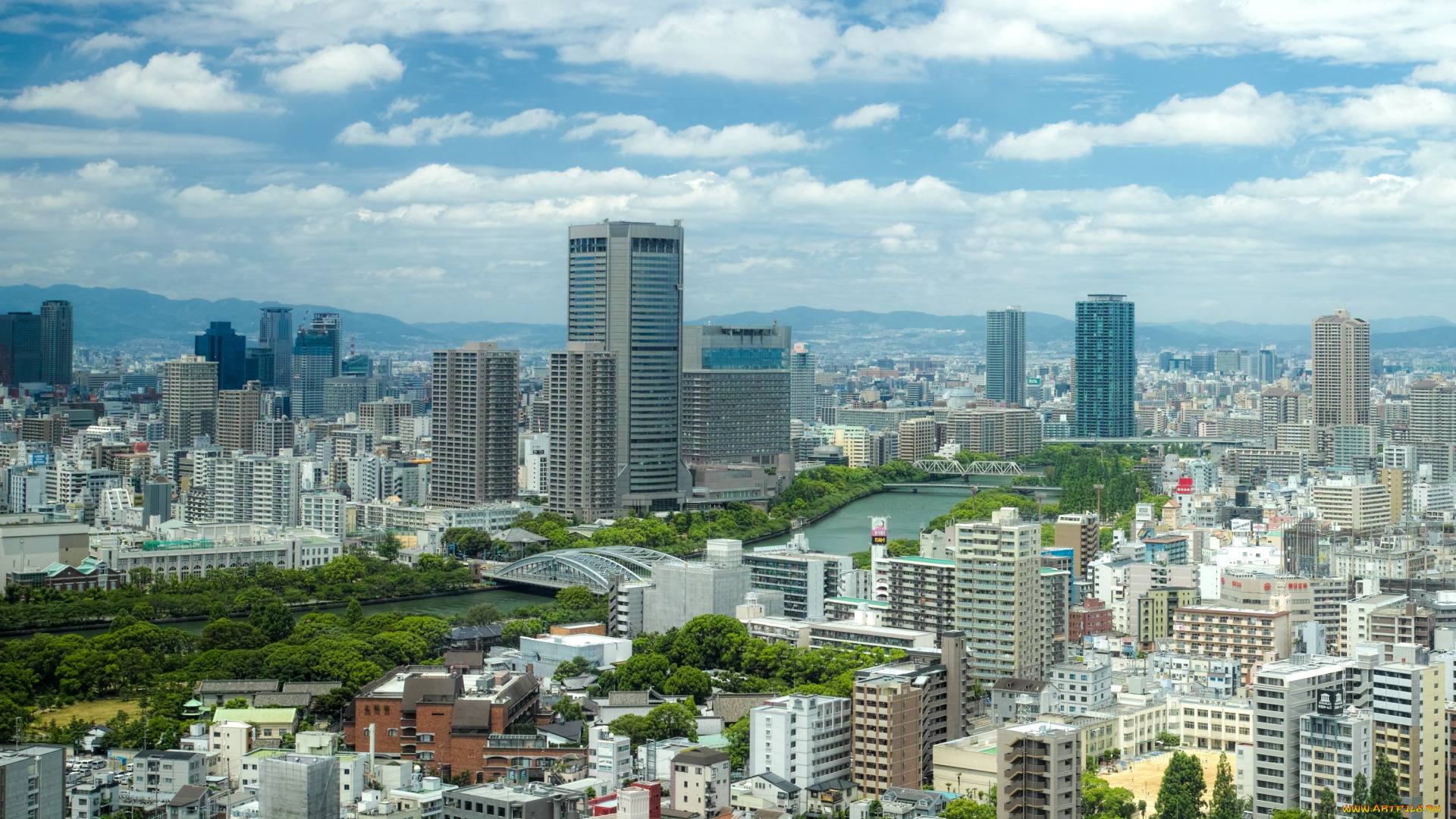 осака, Япония, города, панорамы, мегаполис, дома