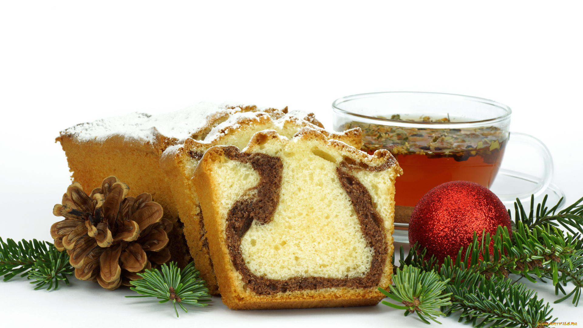 праздничные, угощения, чай, ёлка, шар, рулет, шишка, ветка