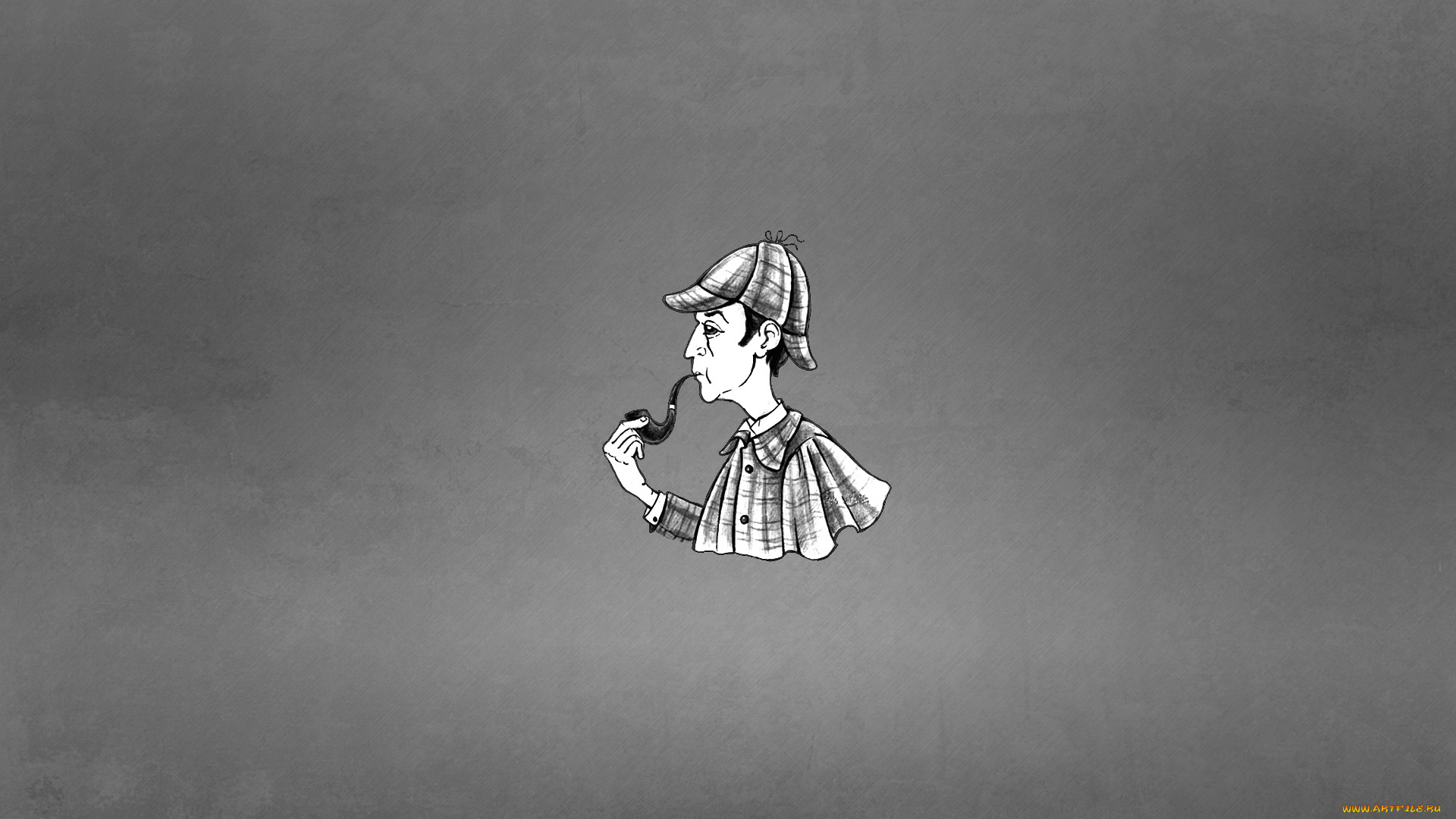 рисованные, минимализм, sherlock, holmes, трубка, шапка, arthur, ignatius, conan, doyle, плащ, черно-белый, фон
