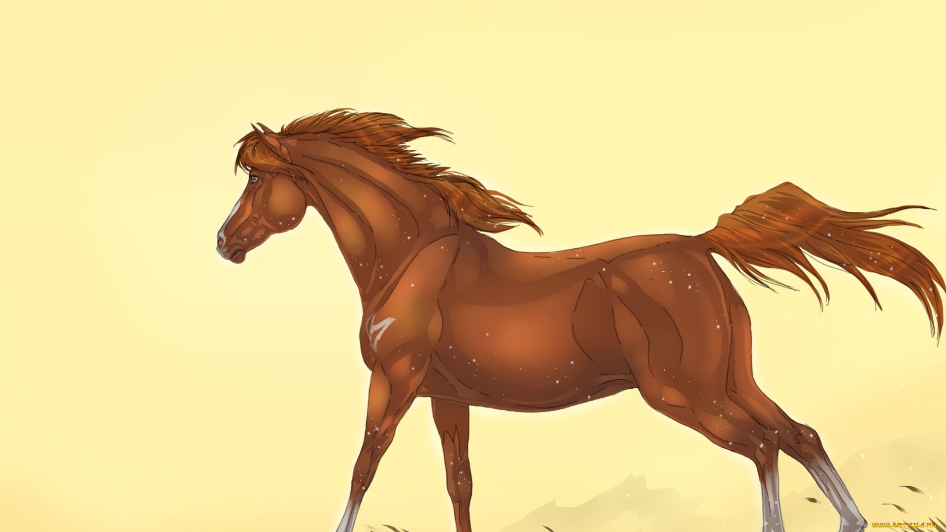 рисованные, животные, лошади, лошадь