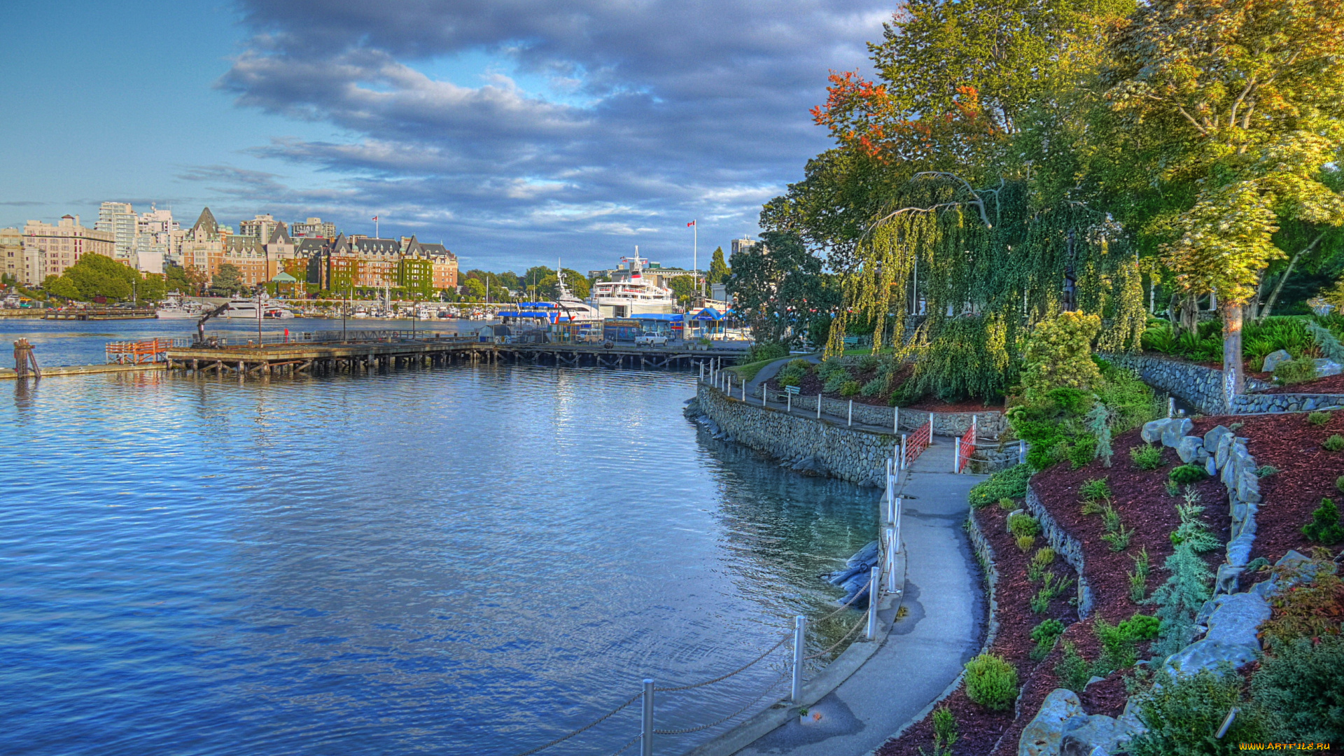 songhees, канада, города, улицы, площади, набережные, река, дома, набережная, цветы, дорожка