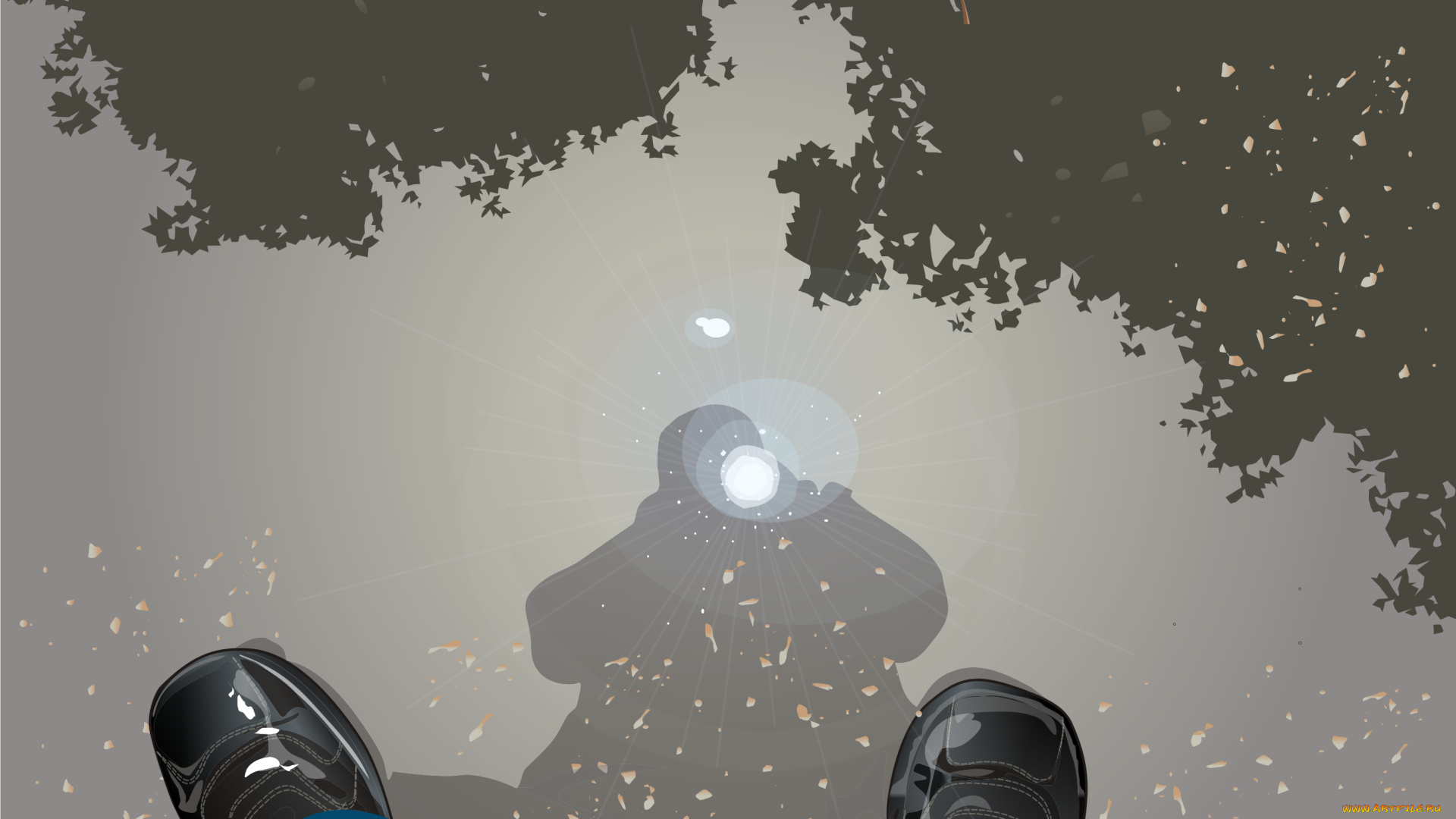 векторная, графика, лужа, отображение, ботинки