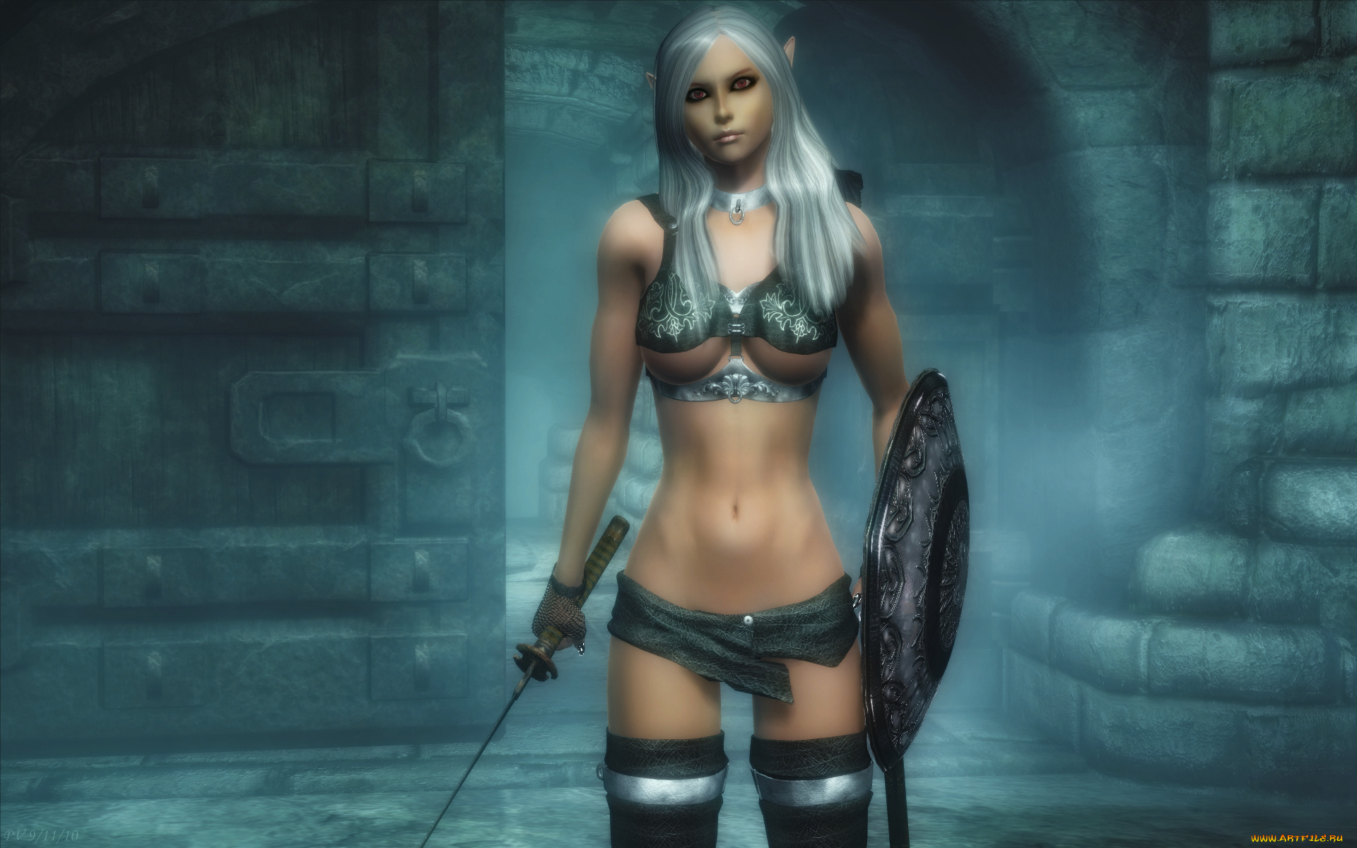 3д, графика, elves, эльфы, щит, эльфийка, меч