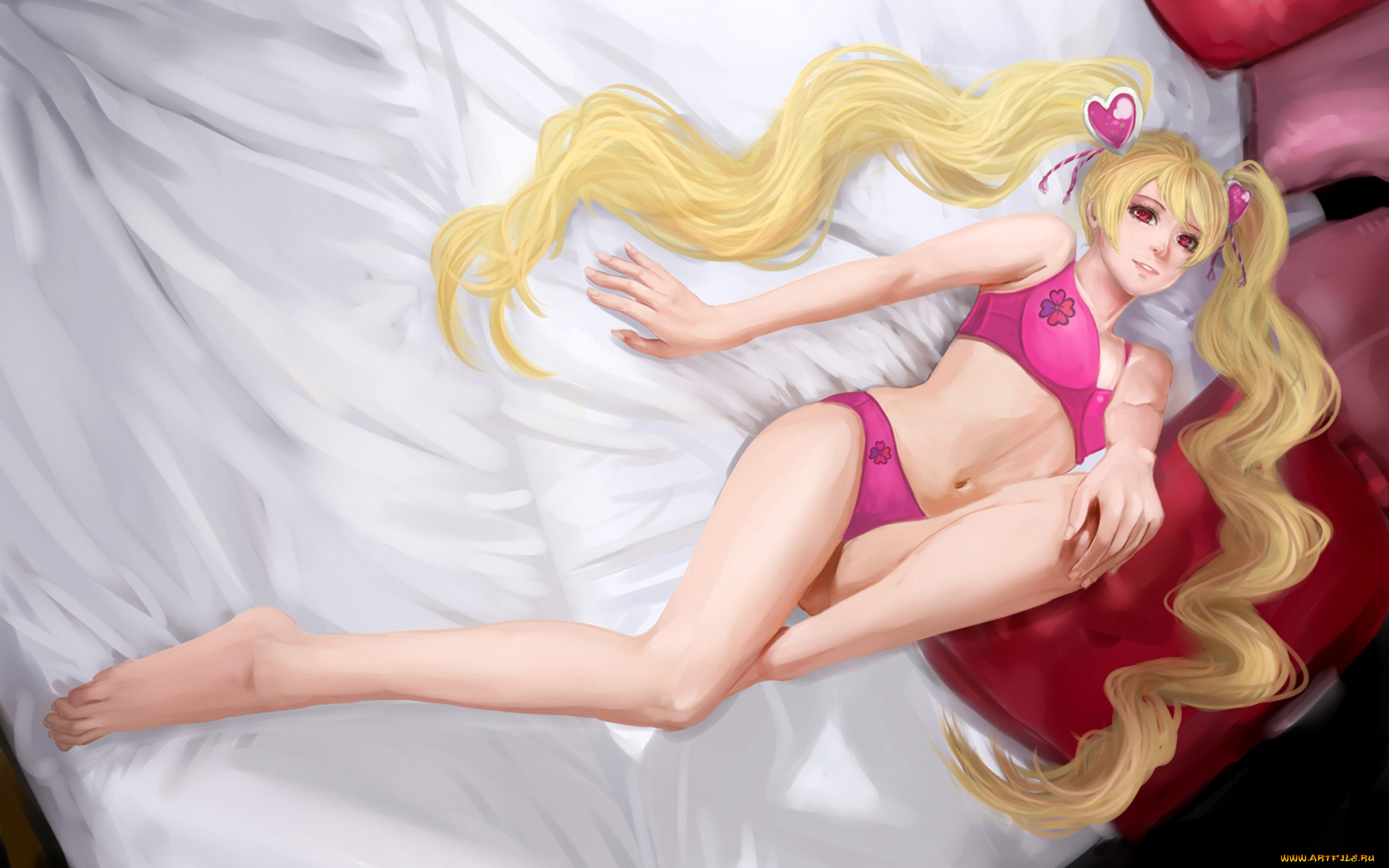 fresh, precure, аниме, smile, девушка, кровать, бельё, блондинка, хвостики