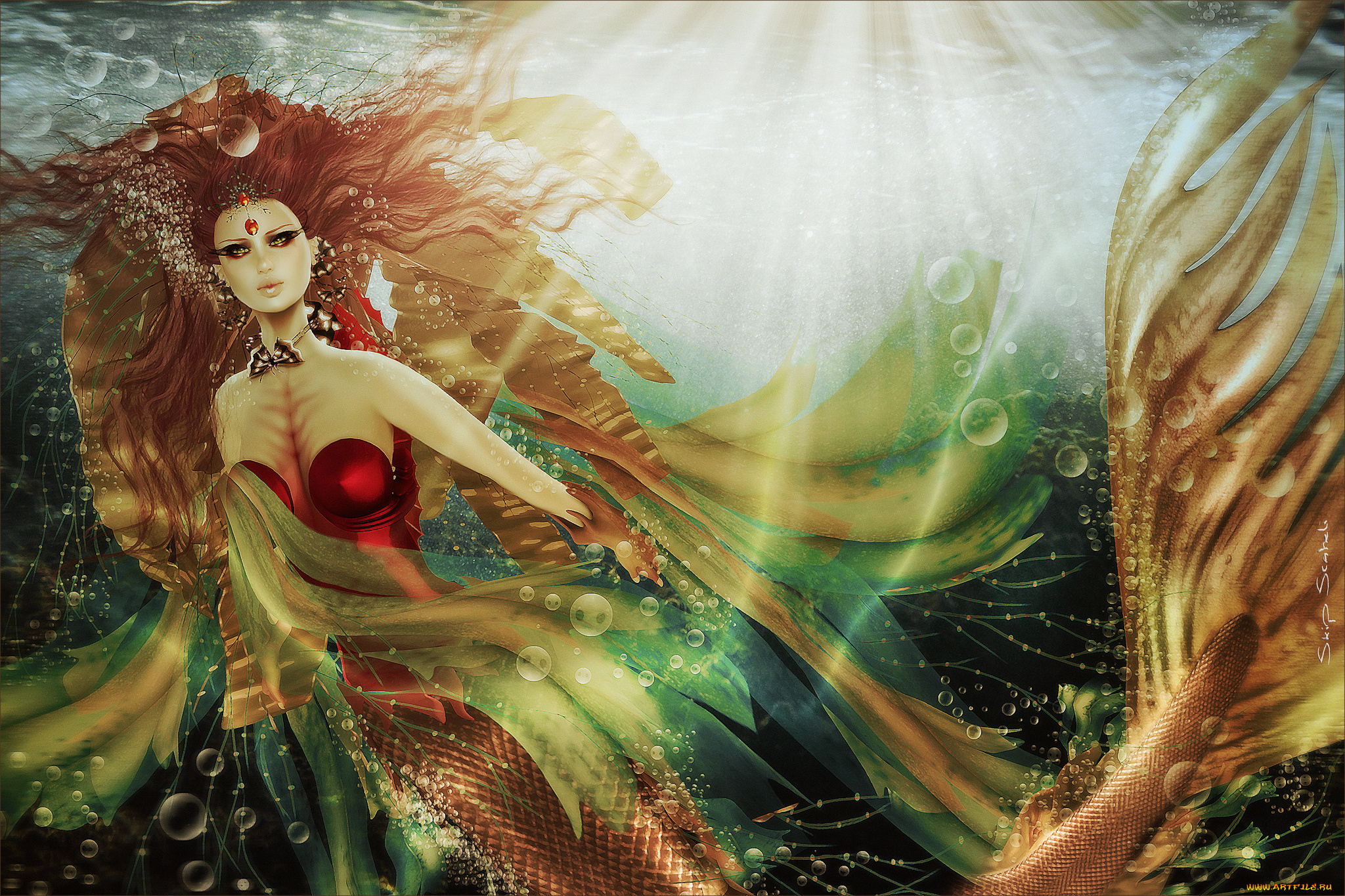 3д, графика, creatures, существа, русалка