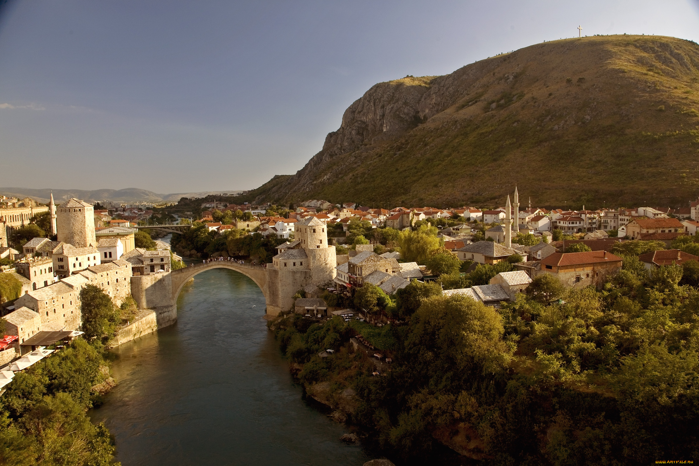 города, мостар, босния, герцеговина, вода, мост, дома