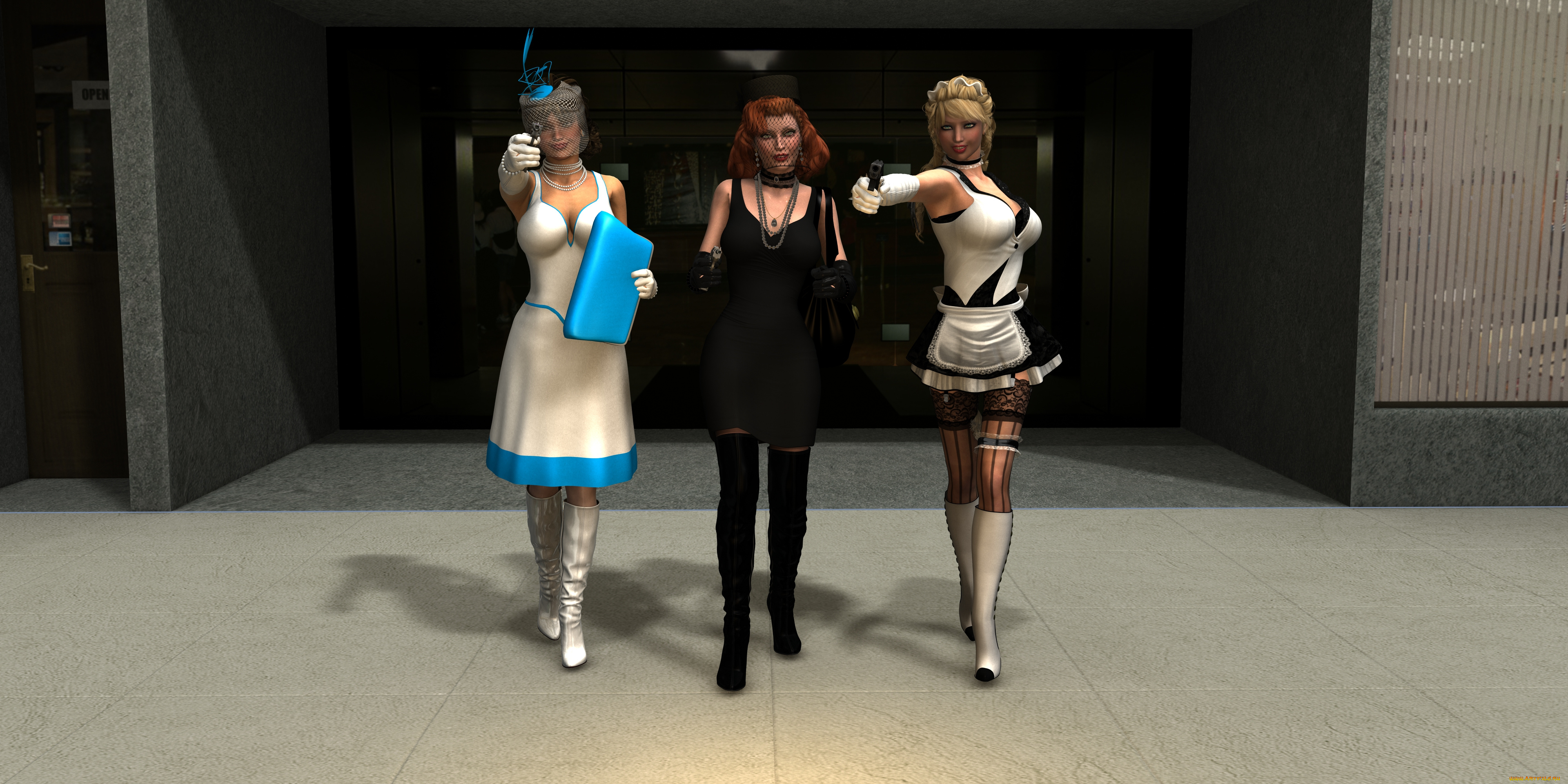 3д, графика, people, люди, пистолеты, девушки