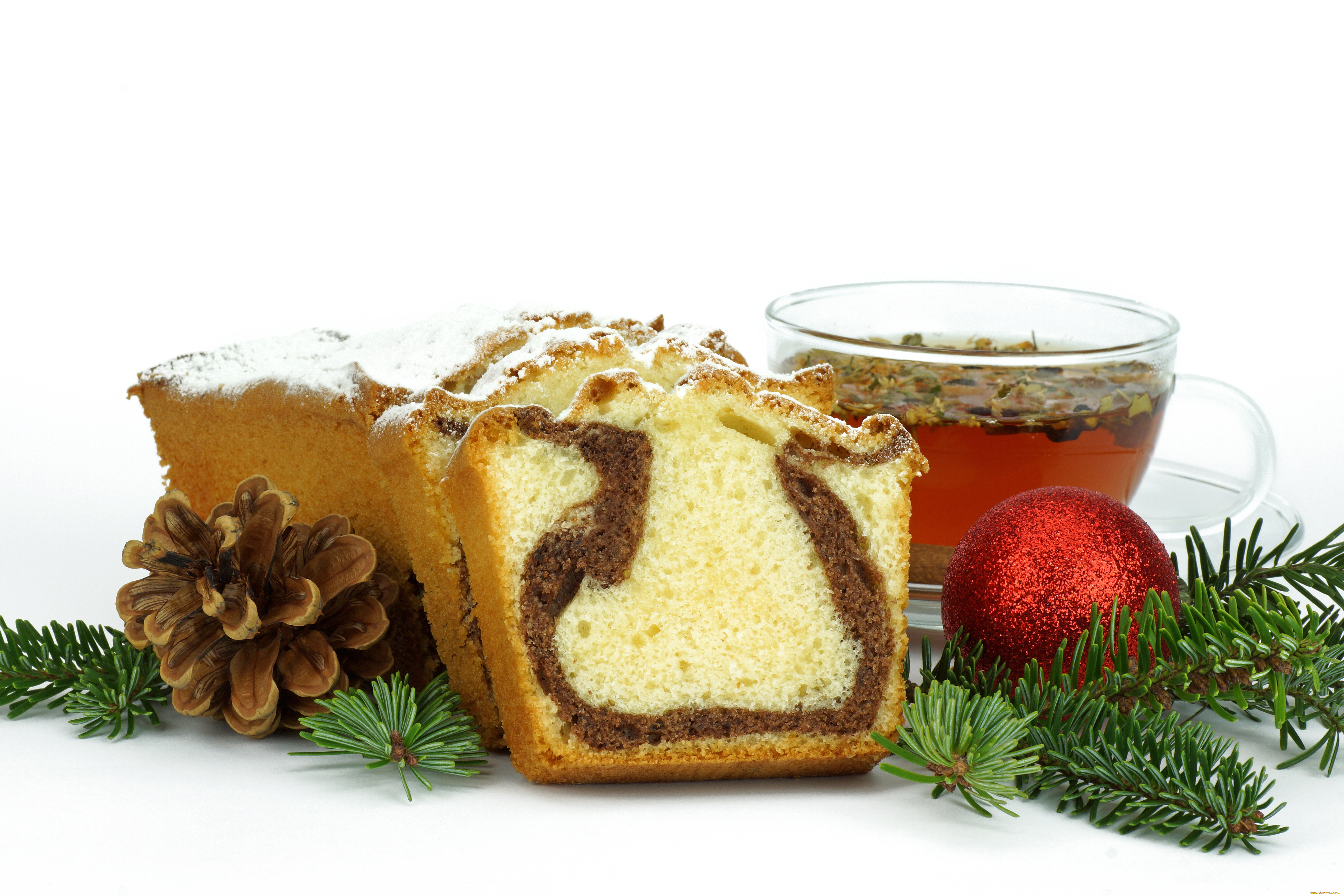 праздничные, угощения, чай, ёлка, шар, рулет, шишка, ветка