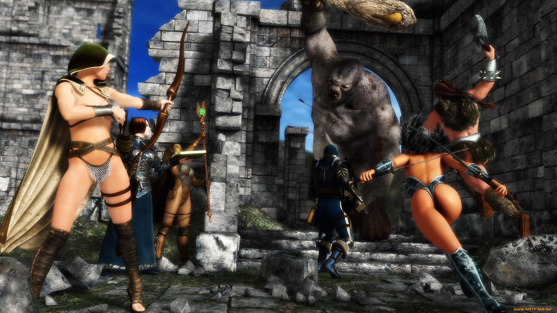 3д, графика, амазонки, , amazon, существа, амазонки, бой