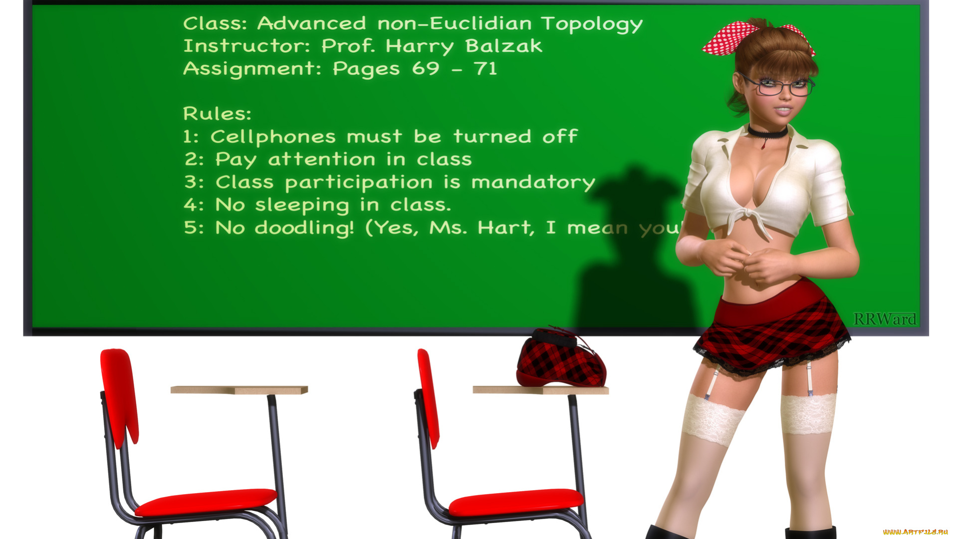 3д, графика, люди, , people, доска, стулья, класс, учительница