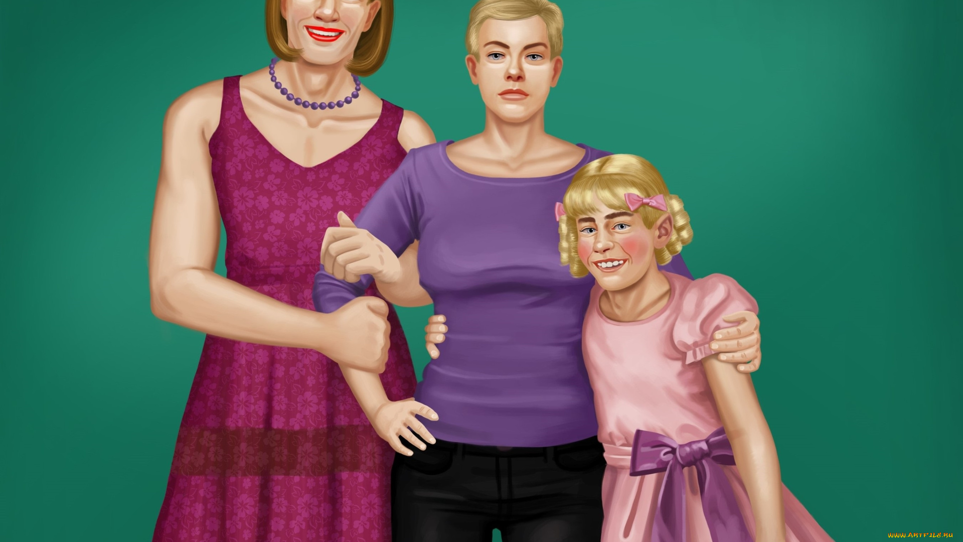 векторная, графика, девушки, улыбка