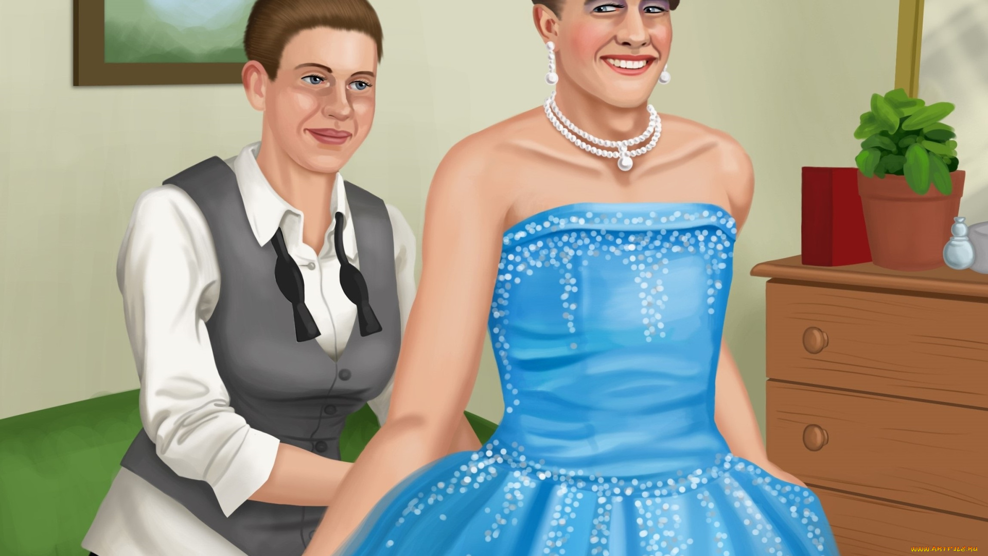 векторная, графика, девушки, улыбка