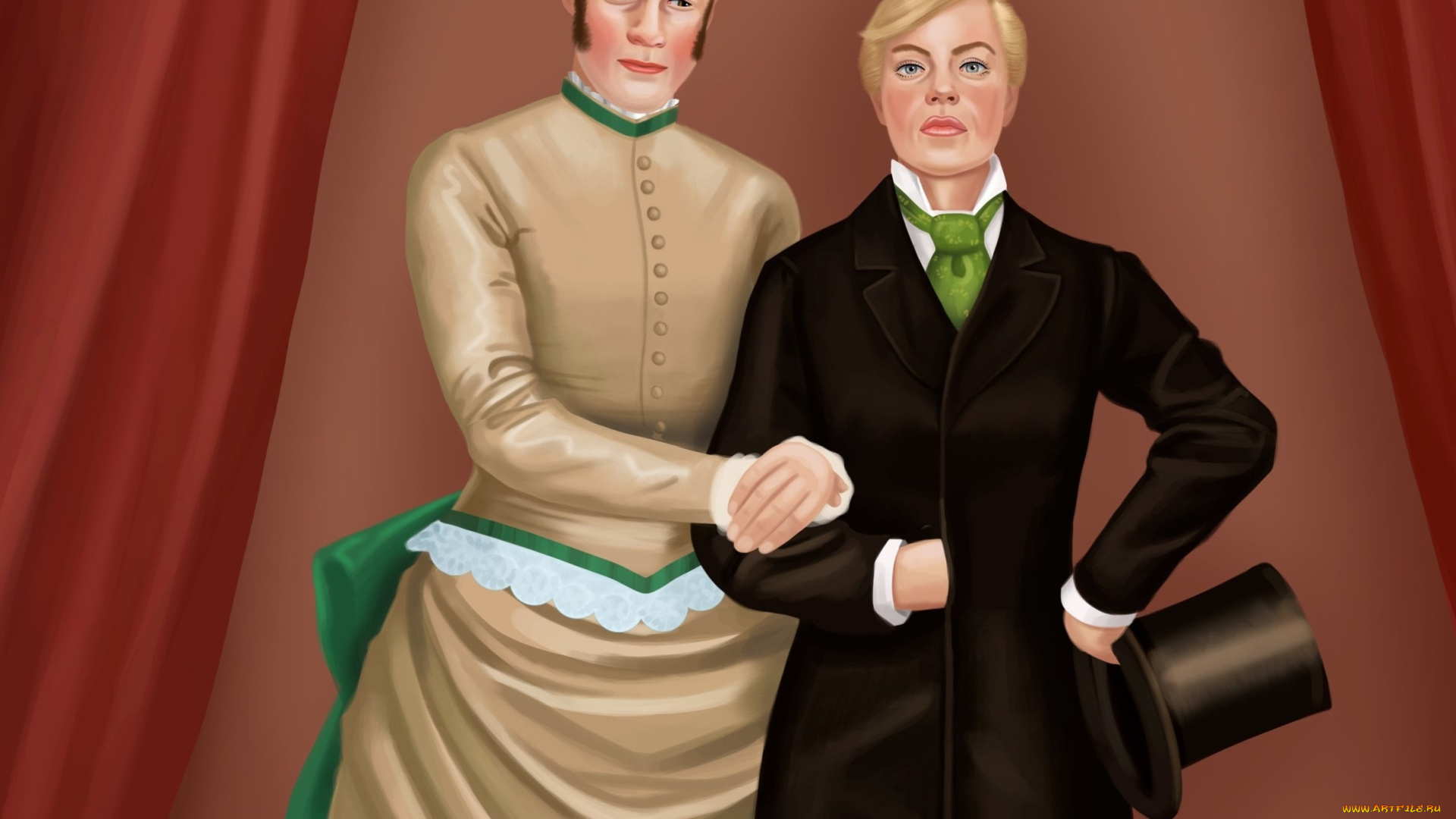 векторная, графика, люди, девушка, мужчина