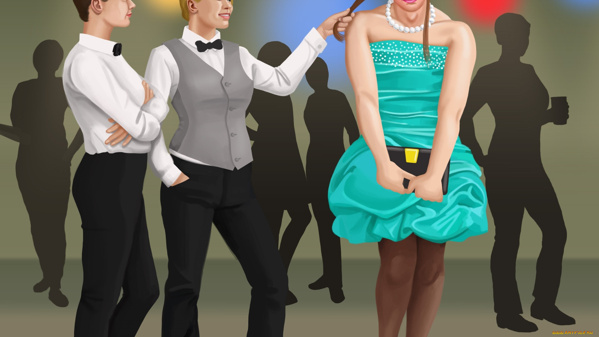 векторная, графика, люди, хулиганы