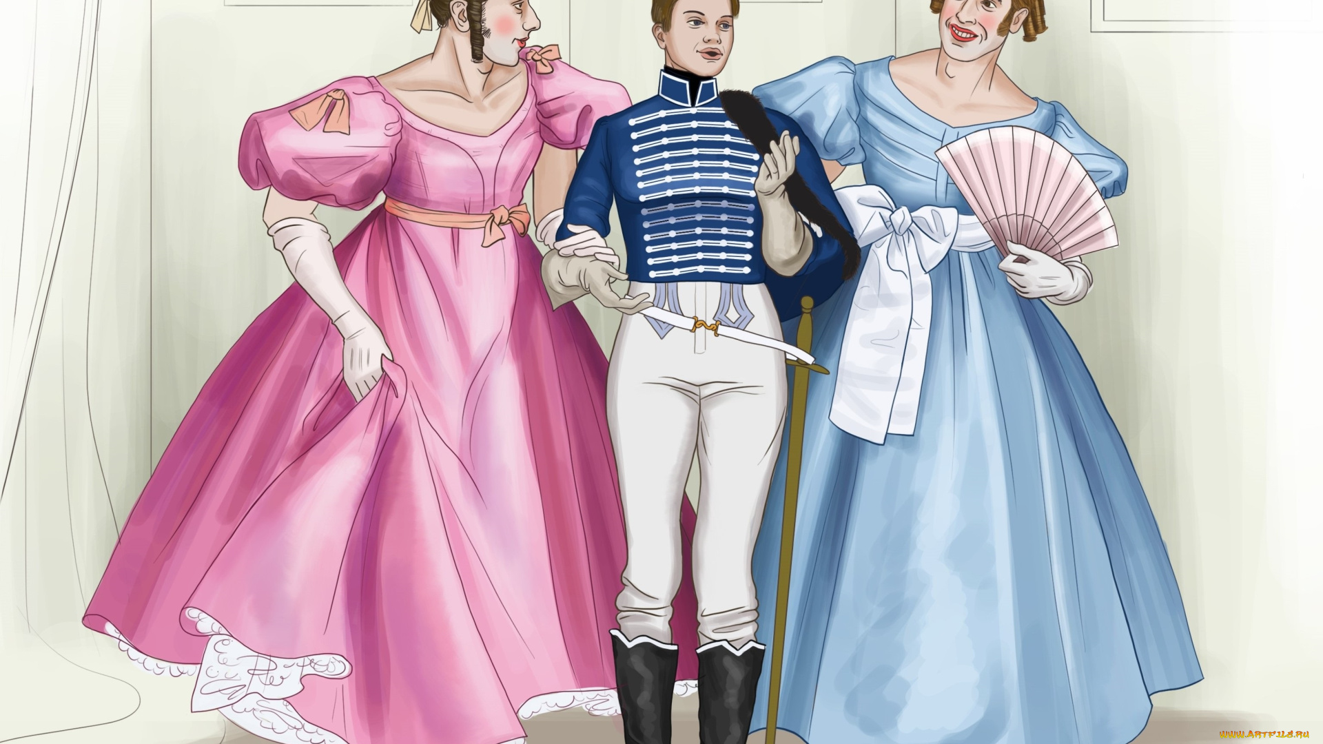 векторная, графика, люди, мальчик, девушки