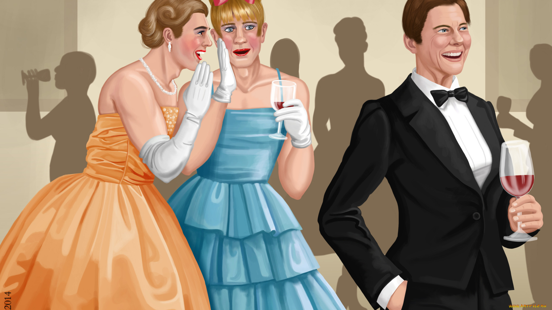 векторная, графика, люди, мужчина, девушки