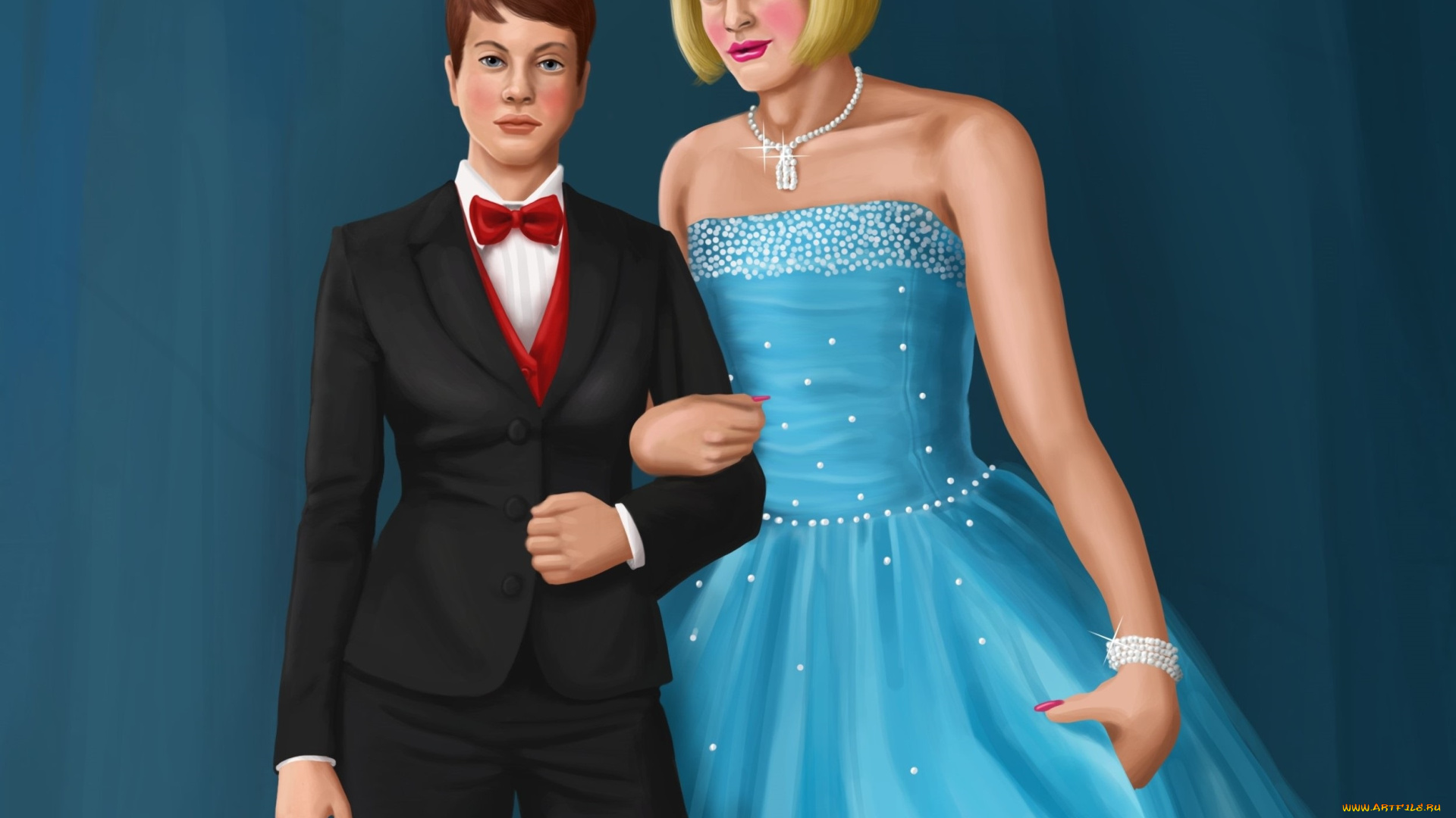 векторная, графика, люди, мужчина, девушка