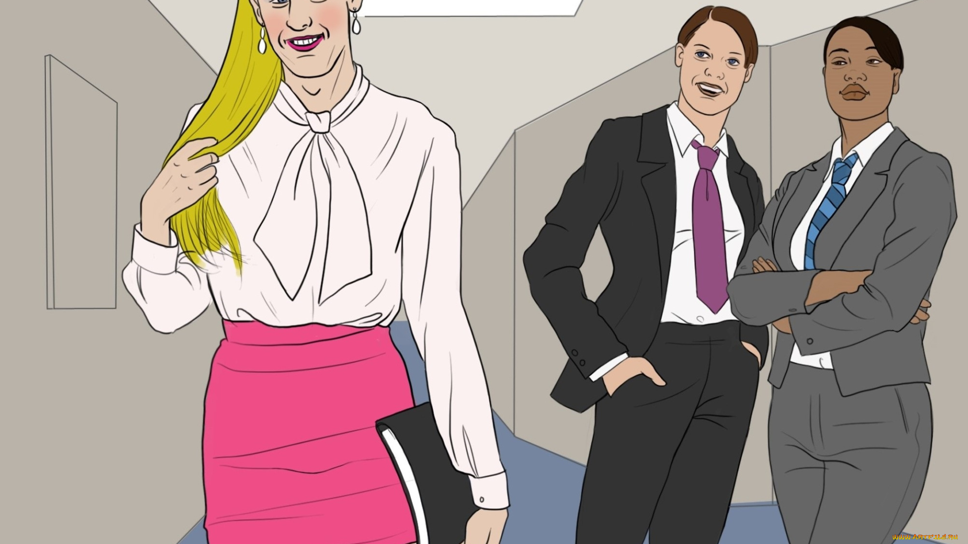 векторная, графика, люди, мужчины, девушка