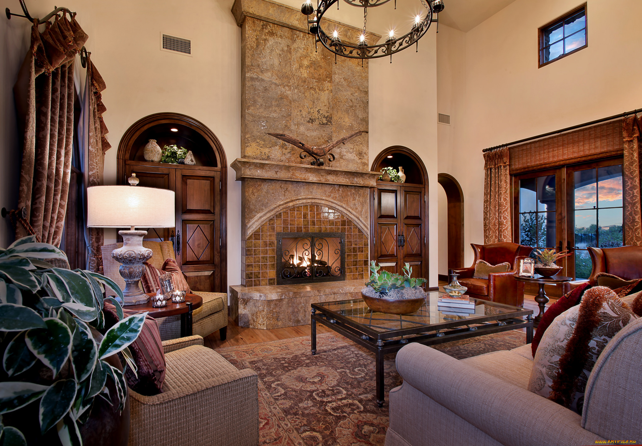 интерьер, гостиная, цветы, оформление, дизайн, мебель